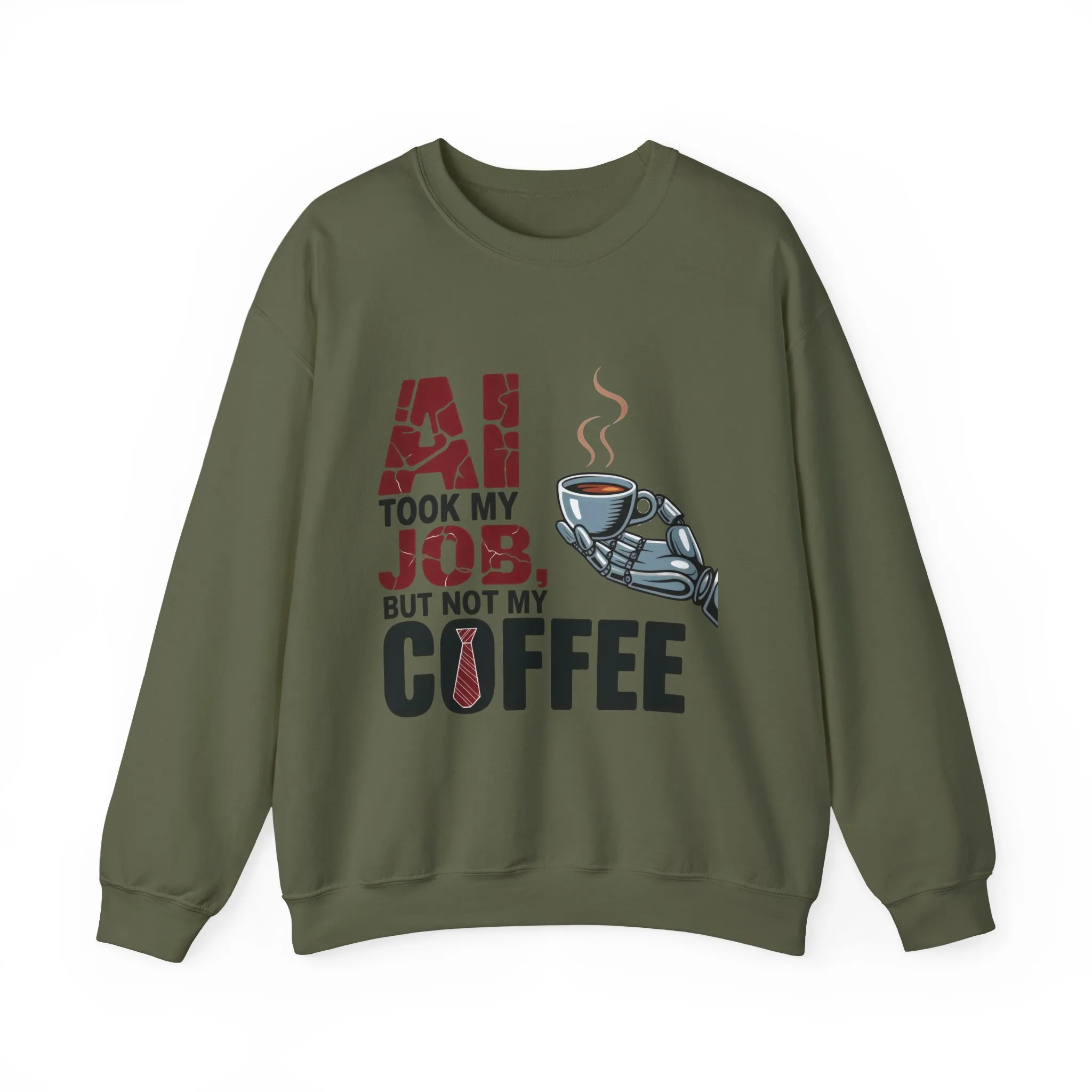 Men's AI Coffee Sweatshirt, Funny Robot Humor Pullover, Geek Sarcastic Job Joke Top, Men's Heavy Blend™ Crewneck Sweatshirt, Office Humor - Image 10