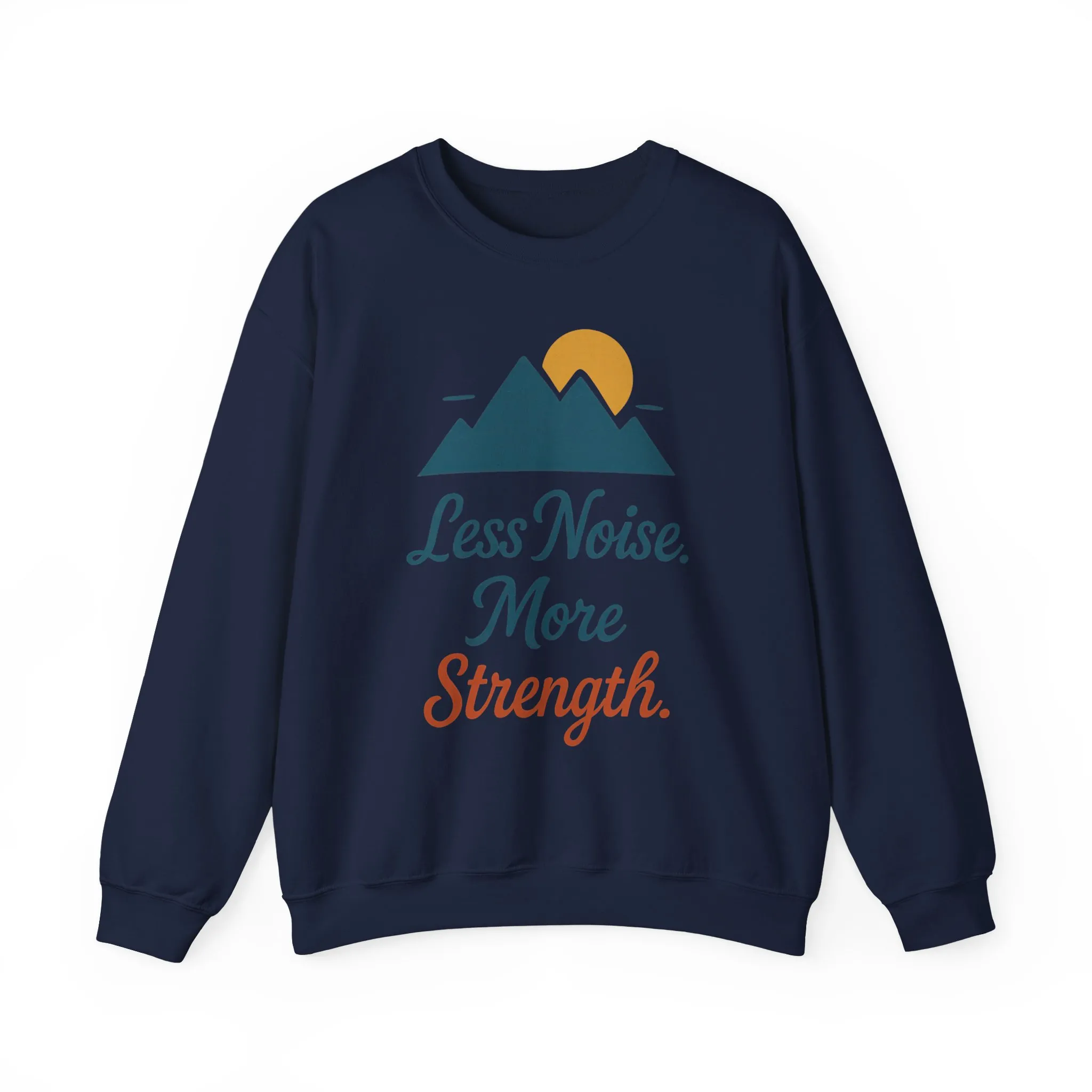 Mens Less Noise More Strength Sweatshirt, Motivational Mountain Pullover Top, Mens Heavy Blend™ Crewneck Sweatshirt - Image 25