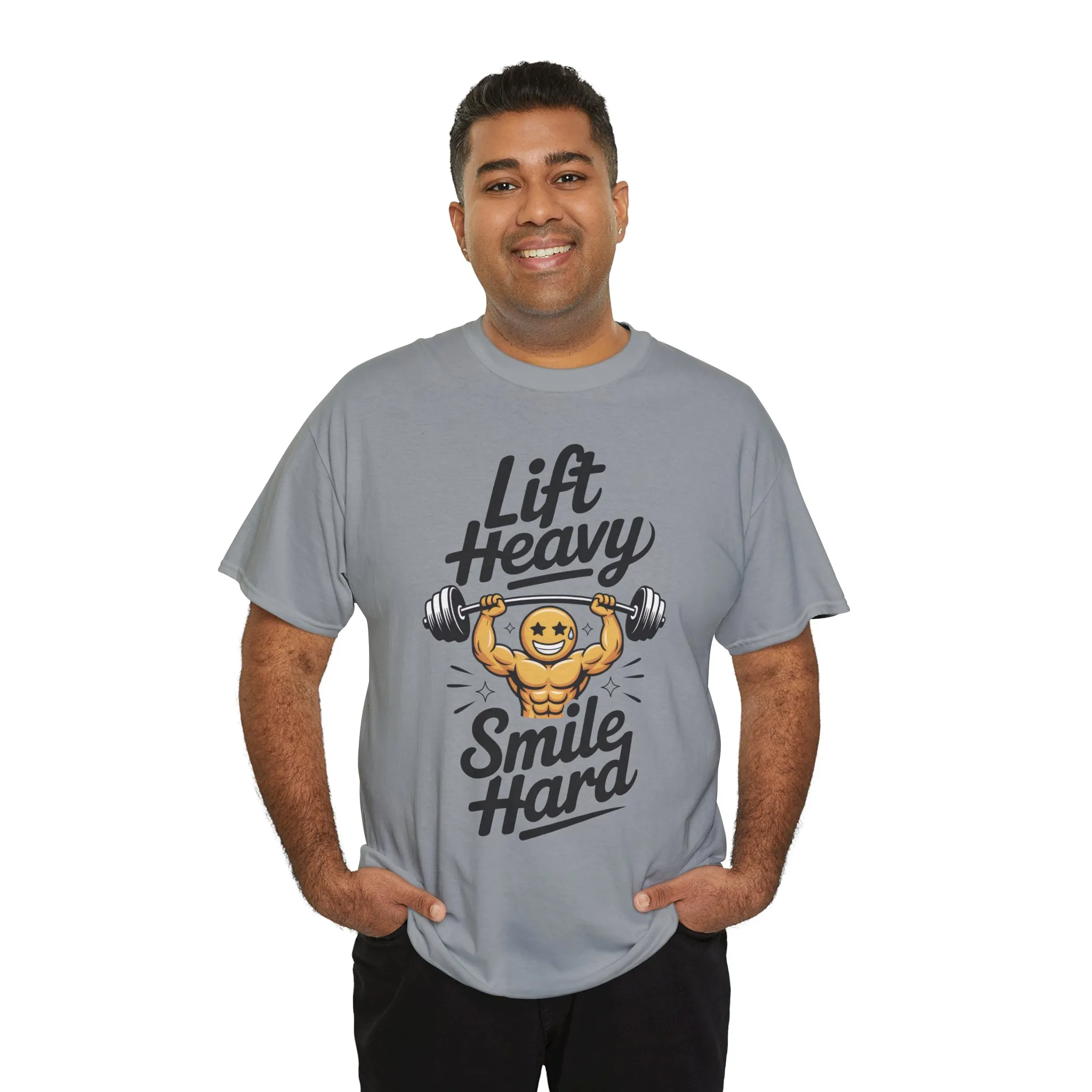 Mens Lift Heavy Smile Hard T-Shirt, Funny Gym Workout Graphic Tee, Mens Gym Tshirt - Image 15