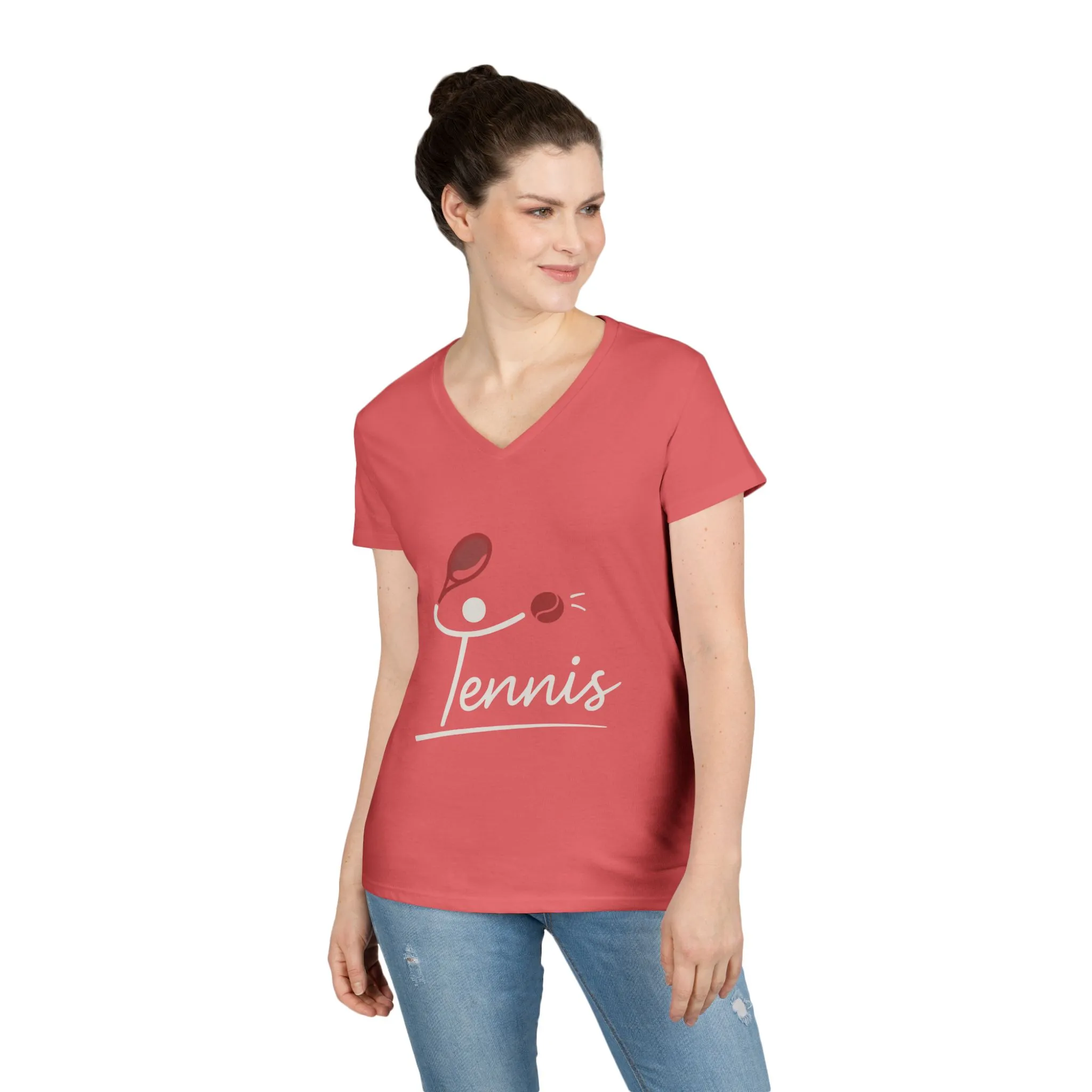 Ladies' V-Neck T-Shirt, Womens Tennis Graphic T-Shirt, Cute Sports Tee, Funny Workout Gym Top for Women - Image 6