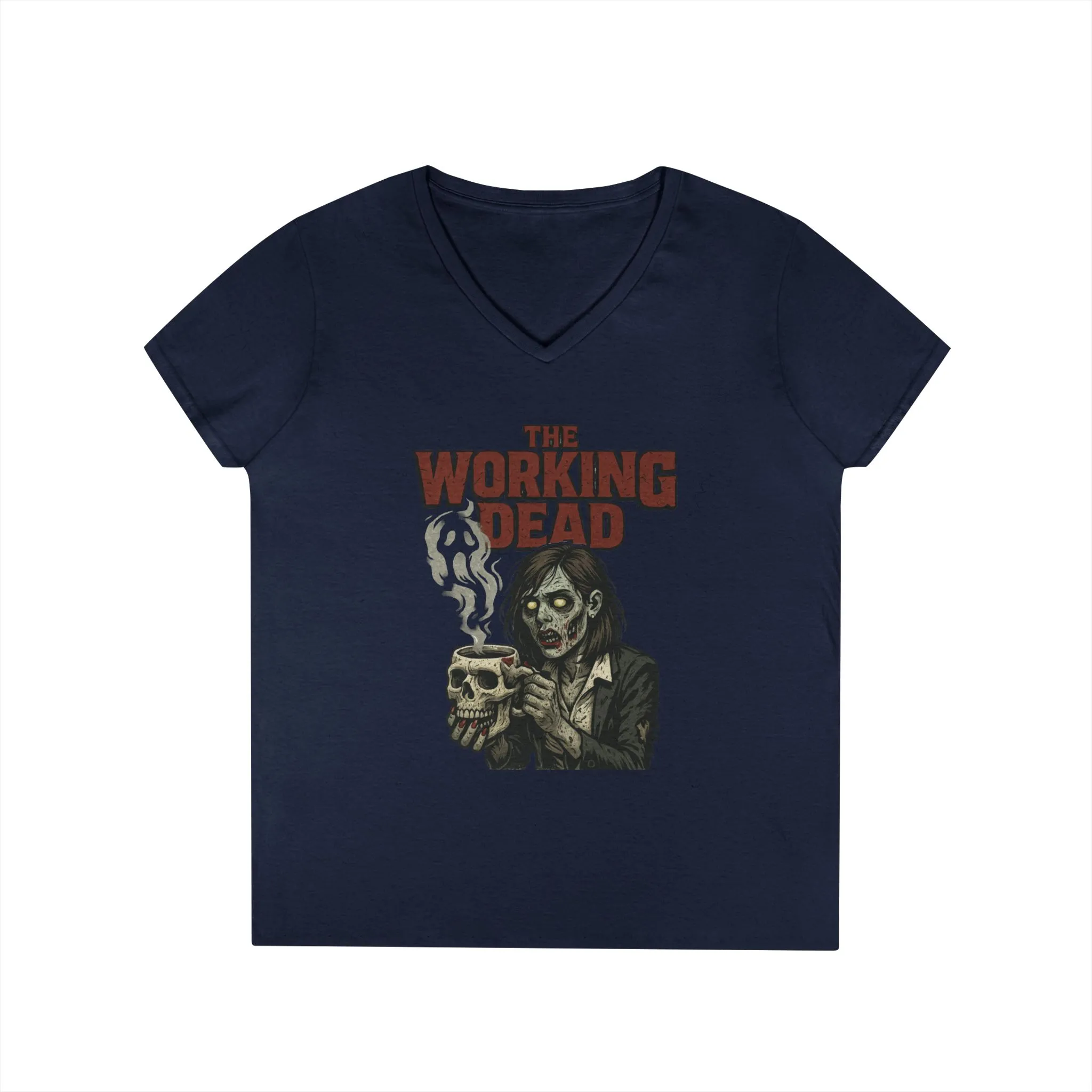 Ladies' V-Neck T-Shirt, The Working Dead Women's Zombie Funny Office T-Shirt, Meeting Humor Tee, Halloween Work Tee - Image 16