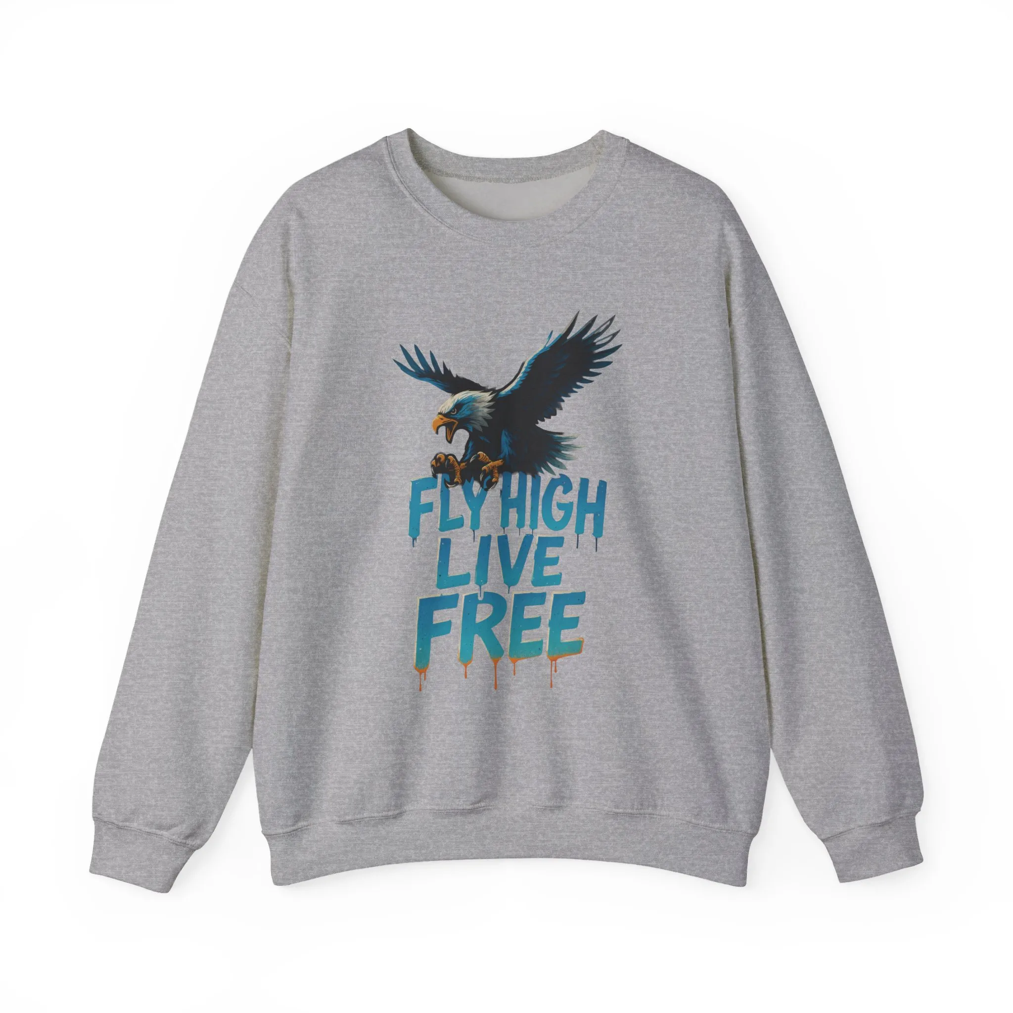 Mens Heavy Blend™ Crewneck Sweatshirt, Fly High Live Free Mens Eagle Graphic Sweatshirt - Image 7