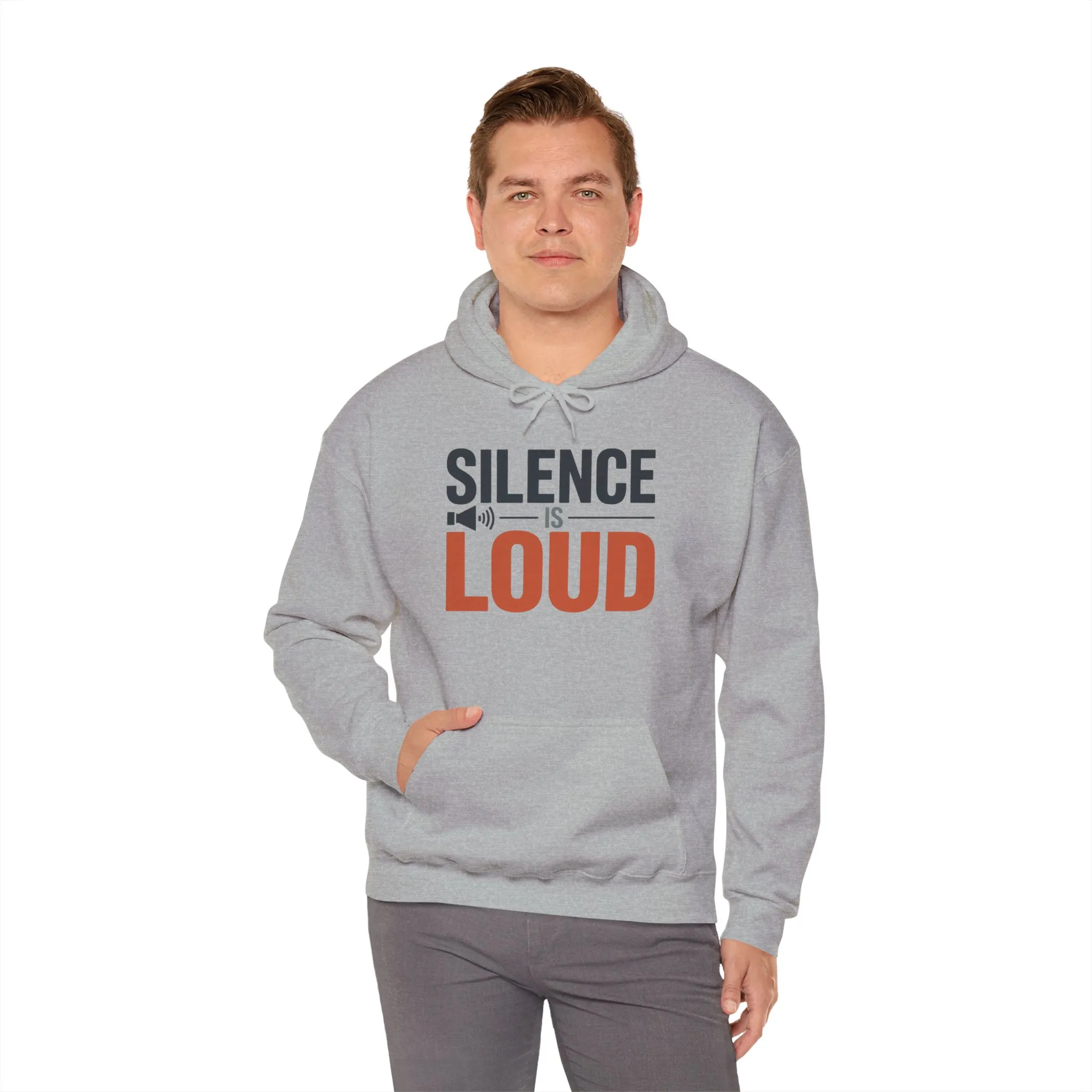 Mens Heavy Blend™ Hooded Sweatshirt, Silence Is Loud Graphic Motivational Mens Hoodie - Image 4