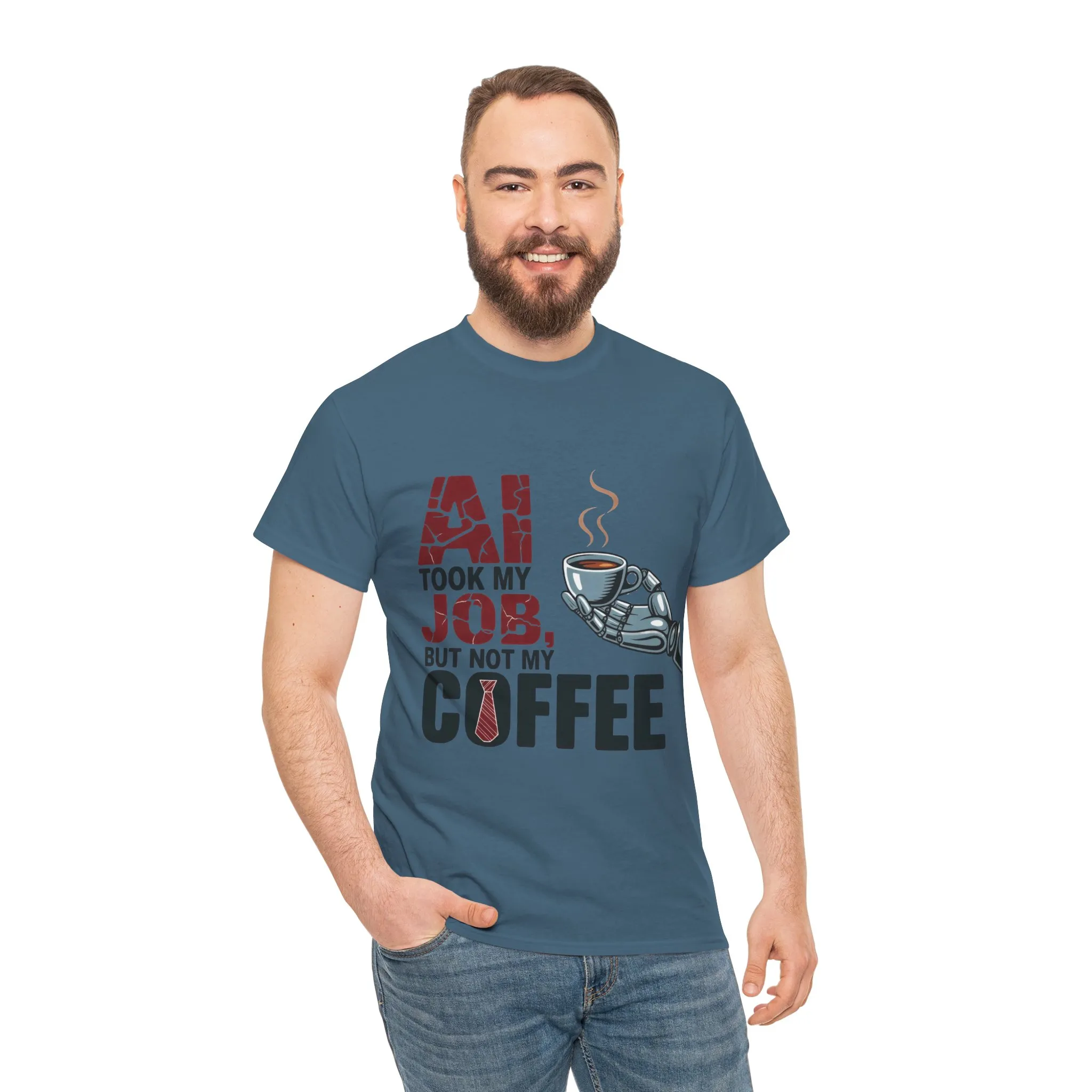 Men's AI Coffee T-Shirt, Funny Robot Humor Graphic Tee, Geek Job Joke Shirt for Him, Men's Heavy Cotton Tee, Sarcastic Work Shirt - Image 23