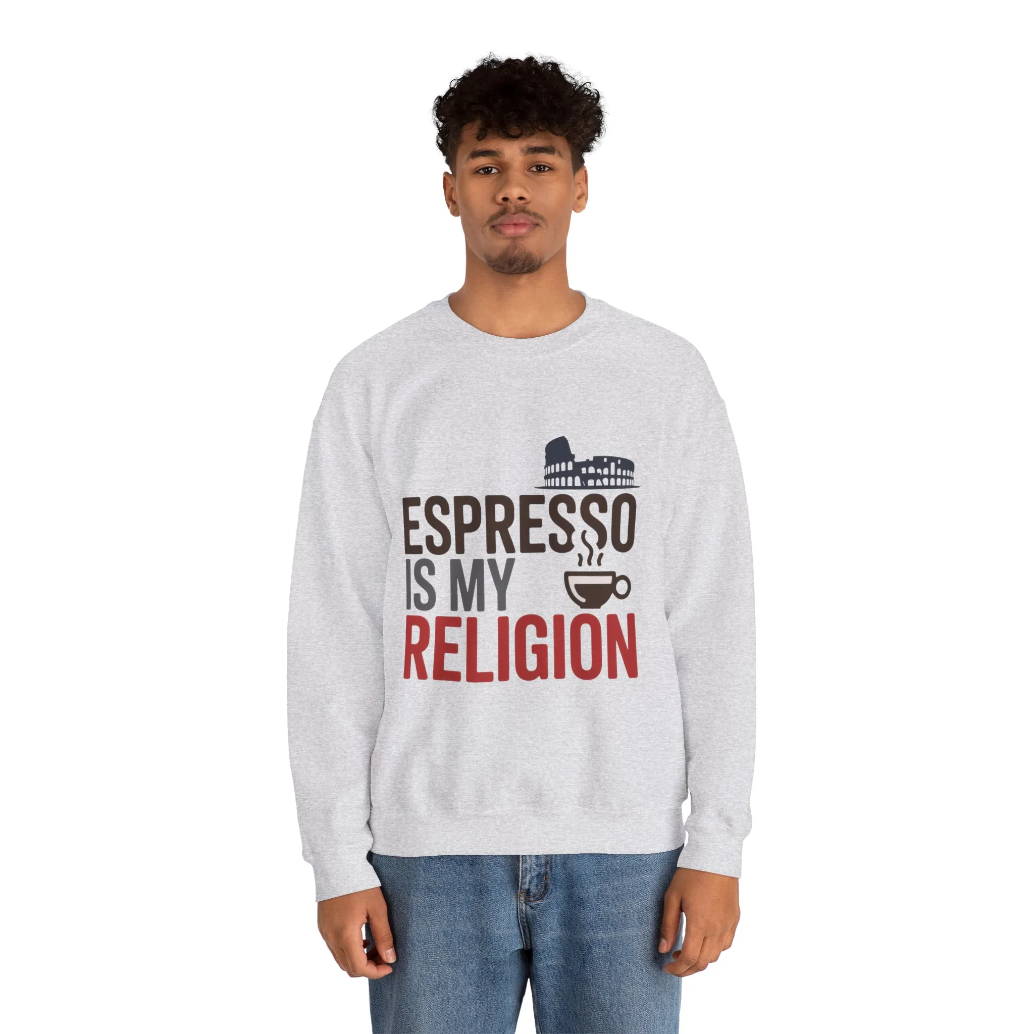 Mens Heavy Blend™ Crewneck Sweatshirt, Espresso Is My Religion Coffee Rome Mens Sweatshirt, Barista Gift, Coffee Lover Gift - Image 5