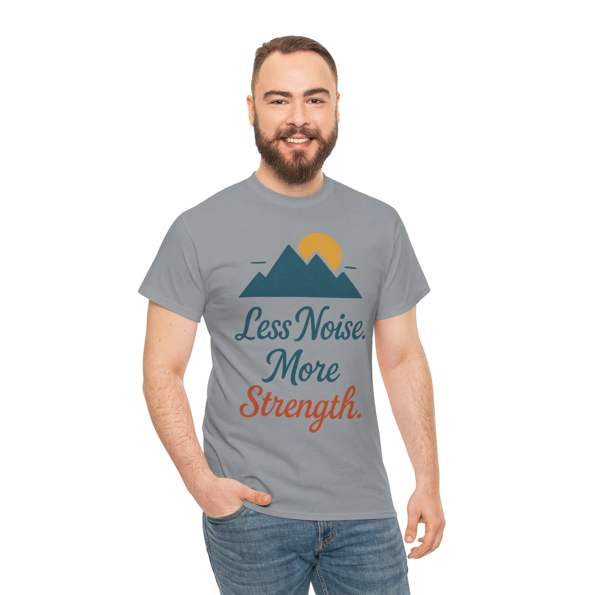 Mens Less Noise More Strength Mountain T-Shirt, Motivational Gym Hiking Tee - Image 17