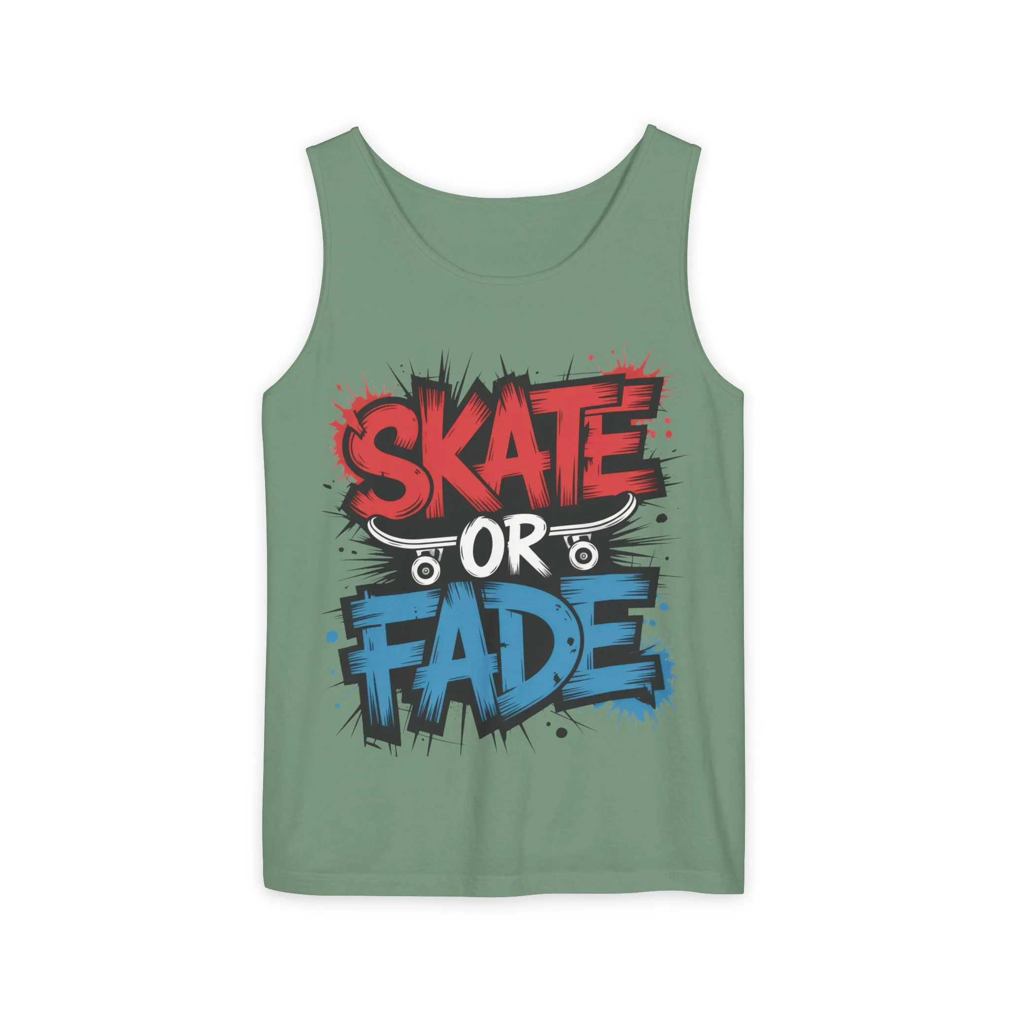 Skate Or Fade Men's Tank Top, Graffiti Skateboard Graphic Muscle Shirt, Urban Streetwear Sleeveless Top, Men's Garment-Dyed Tank Top - Image 10