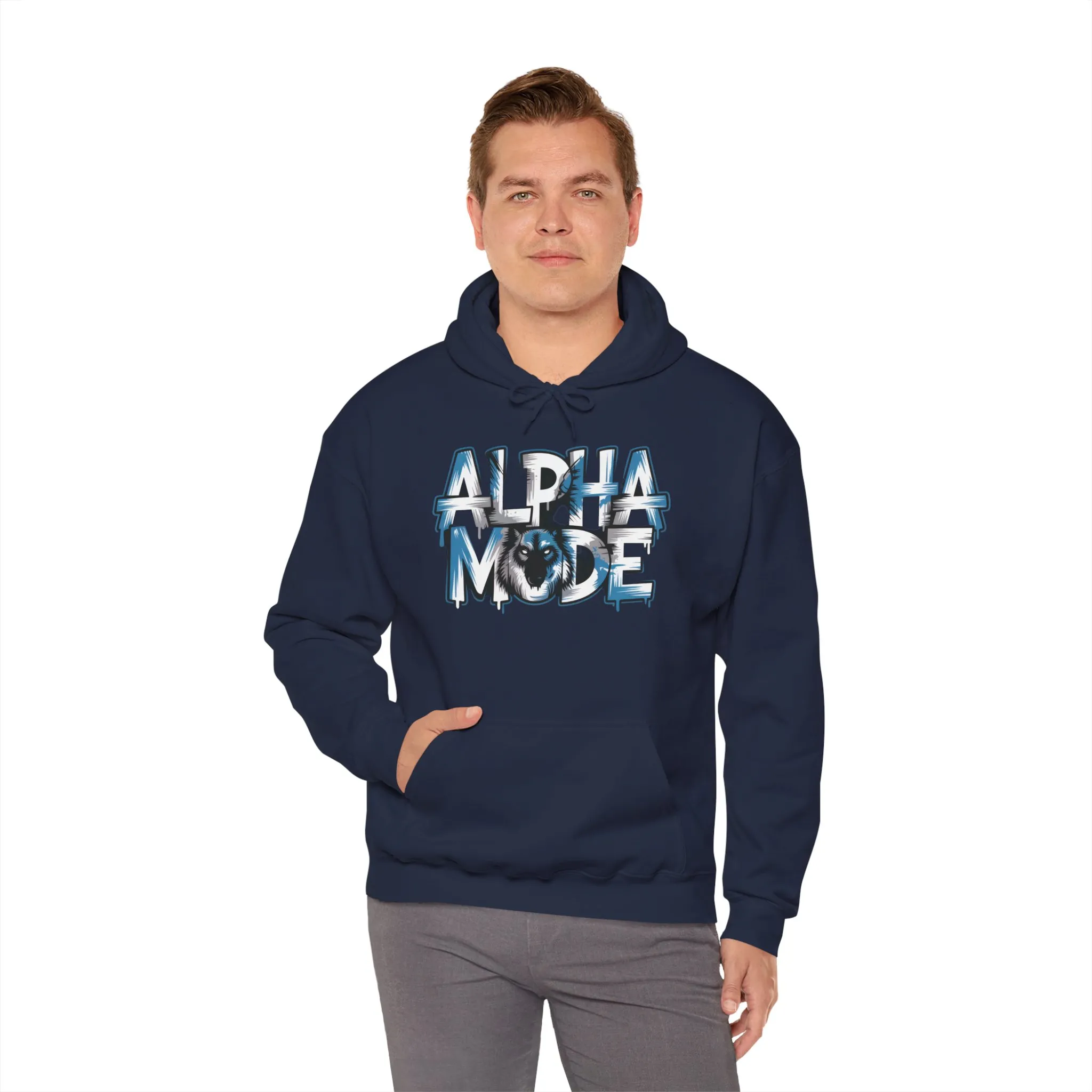 Mens Heavy Blend™ Hooded Sweatshirt, Alpha Mode Wolf Hoodie Mens Bold Streetwear - Image 4