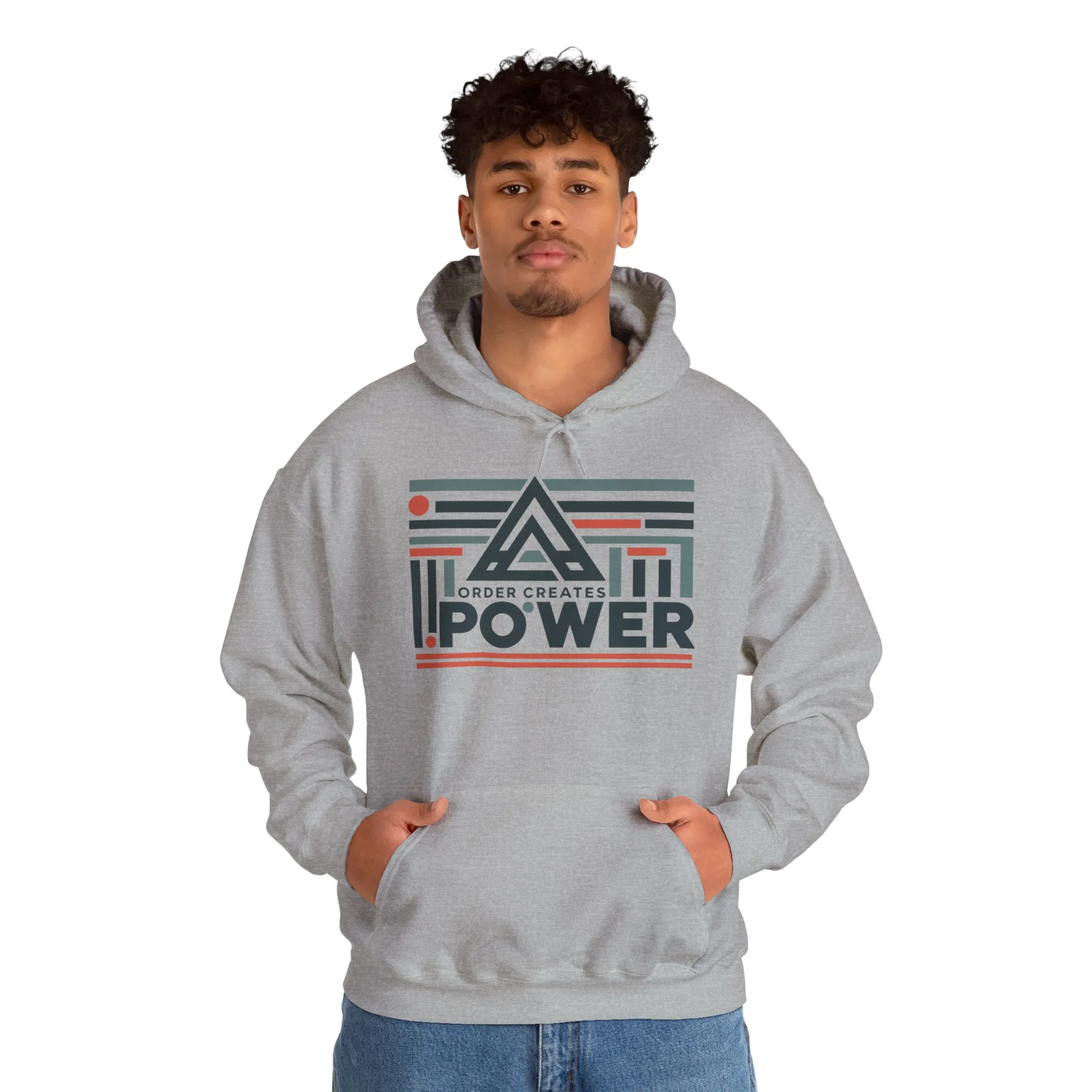 Mens Hoodie Order Creates Power, Geometric Minimal Motivational Graphic Pullover Hoodie, Mens Heavy Blend™ Hooded Sweatshirt - Image 11