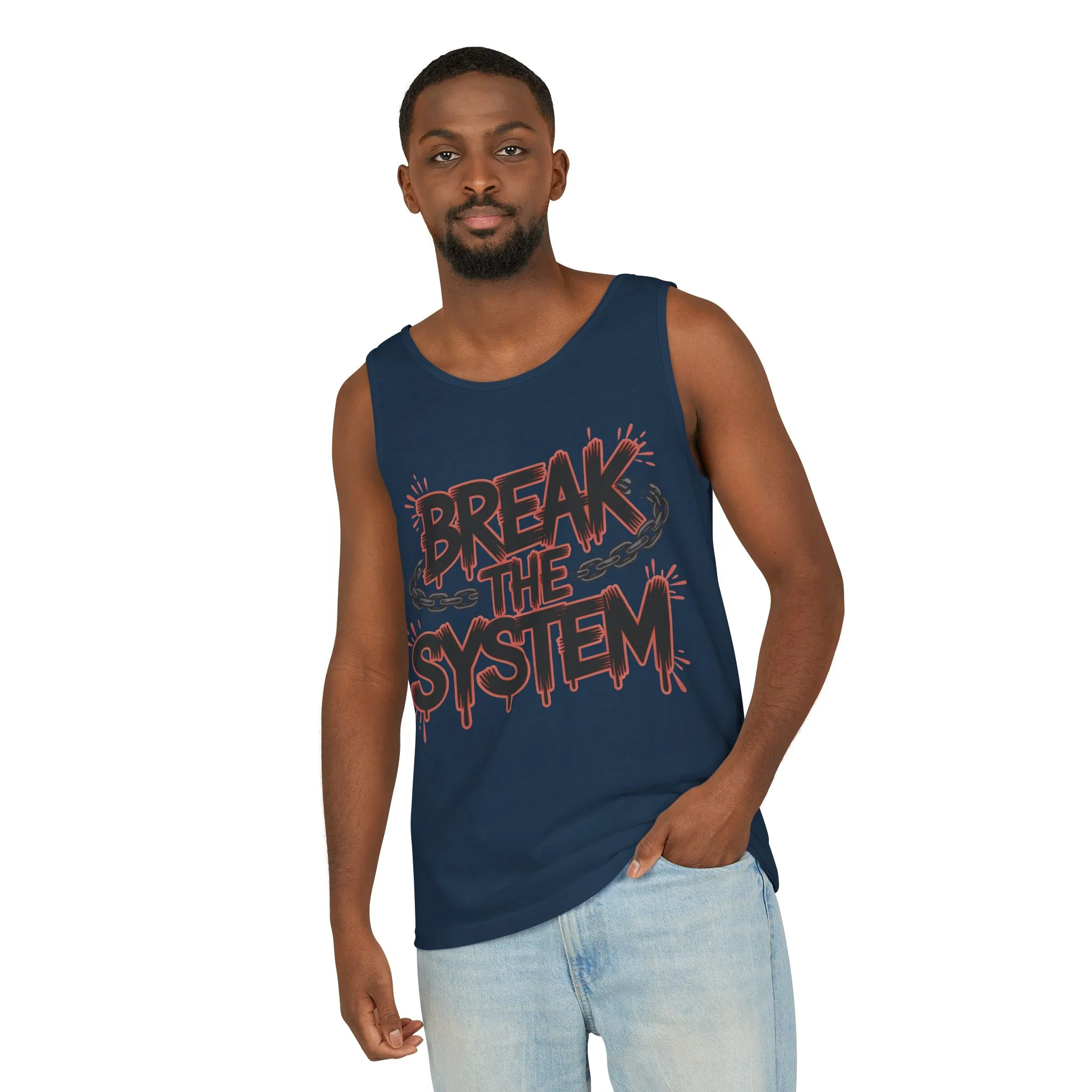 Men's Garment-Dyed Tank Top, Break the System Tank Top, Graphic Protest Muscle Tee, Streetwear Activist Summer Top - Image 22