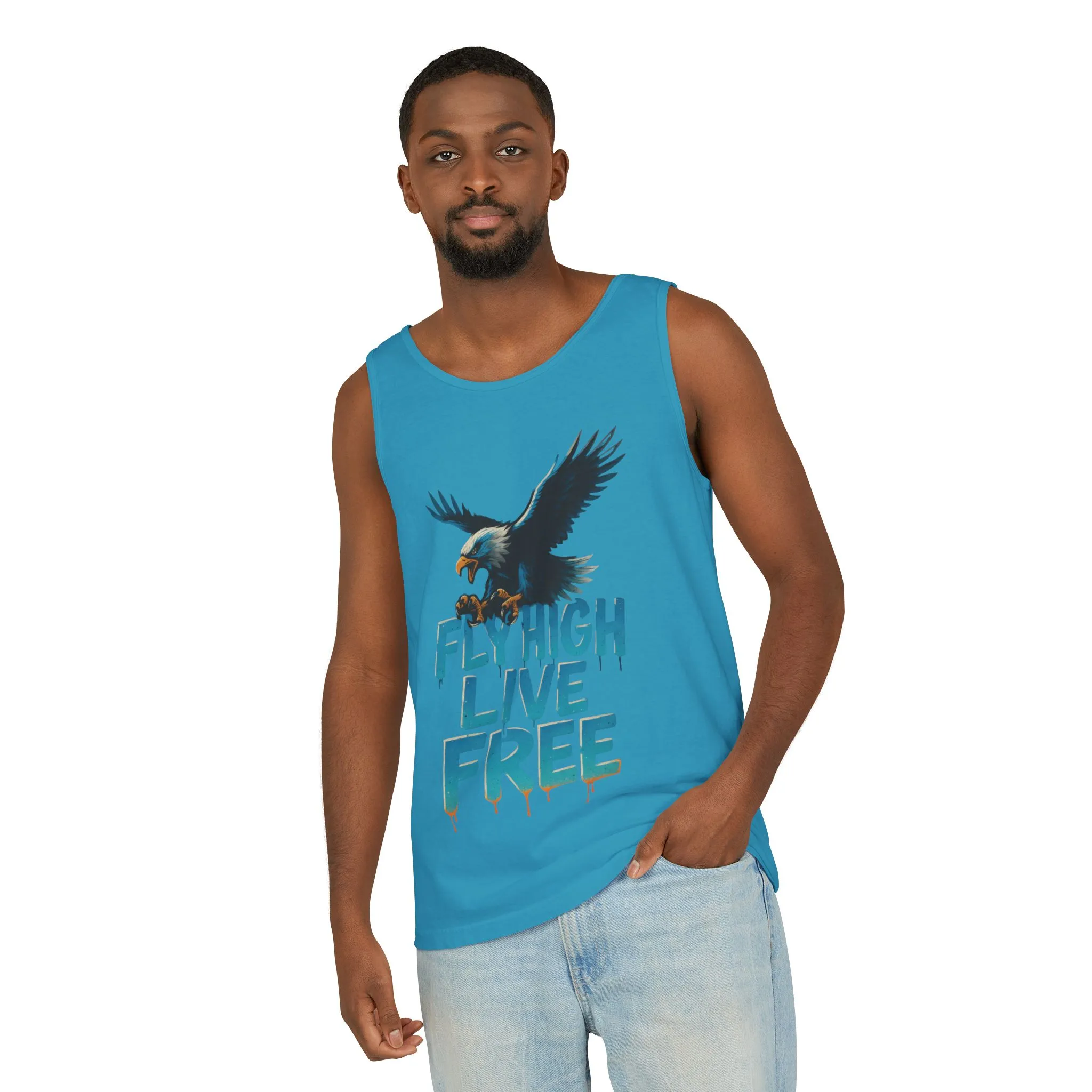 Mens Garment-Dyed Tank Top, Fly High Live Free Eagle Mens Tank Top Gym Wear - Image 12
