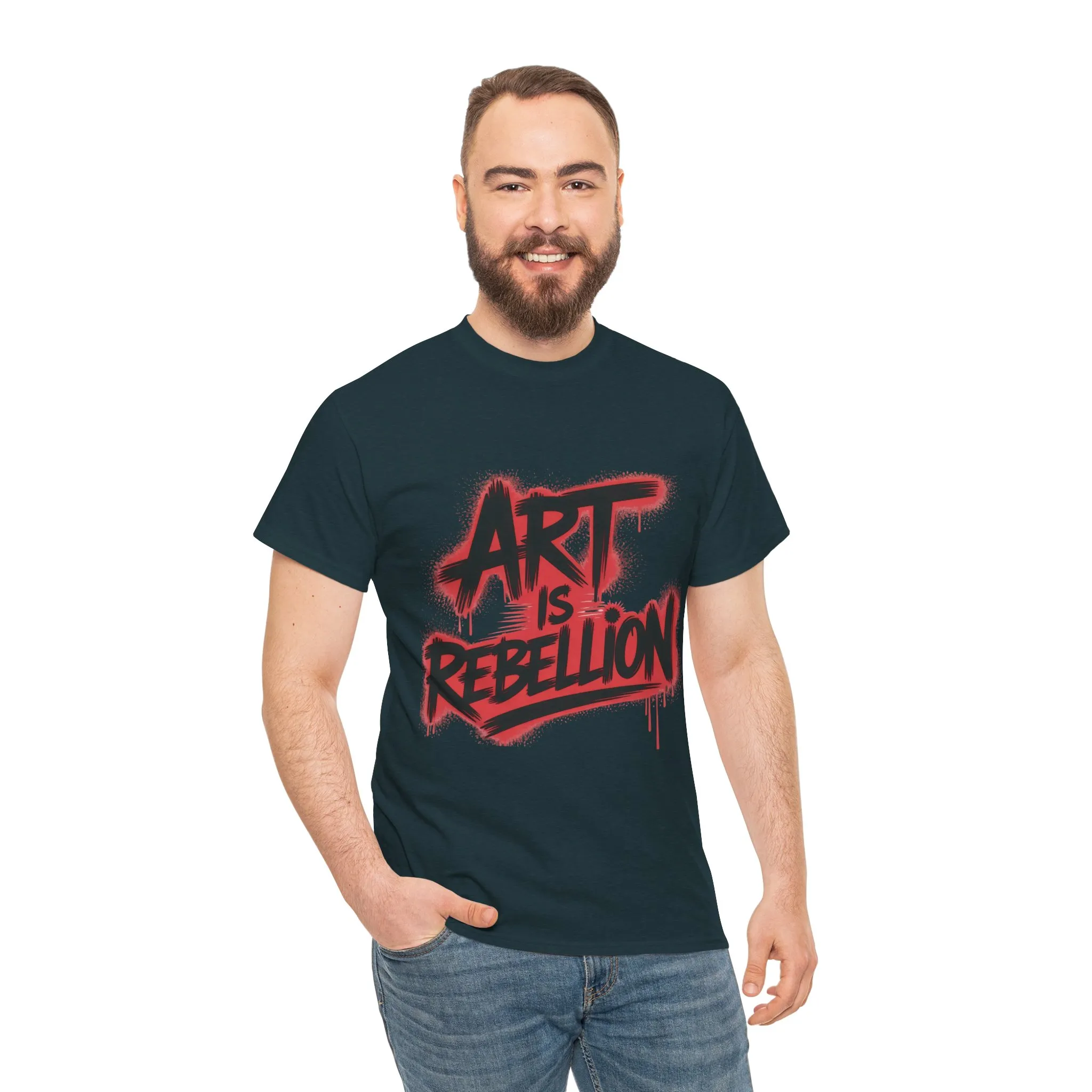 Men's Heavy Cotton Tee, Art Is Rebellion Men's T-Shirt, Graffiti Street Art Graphic Tee, Urban Skate Punk Style Shirt - Image 11