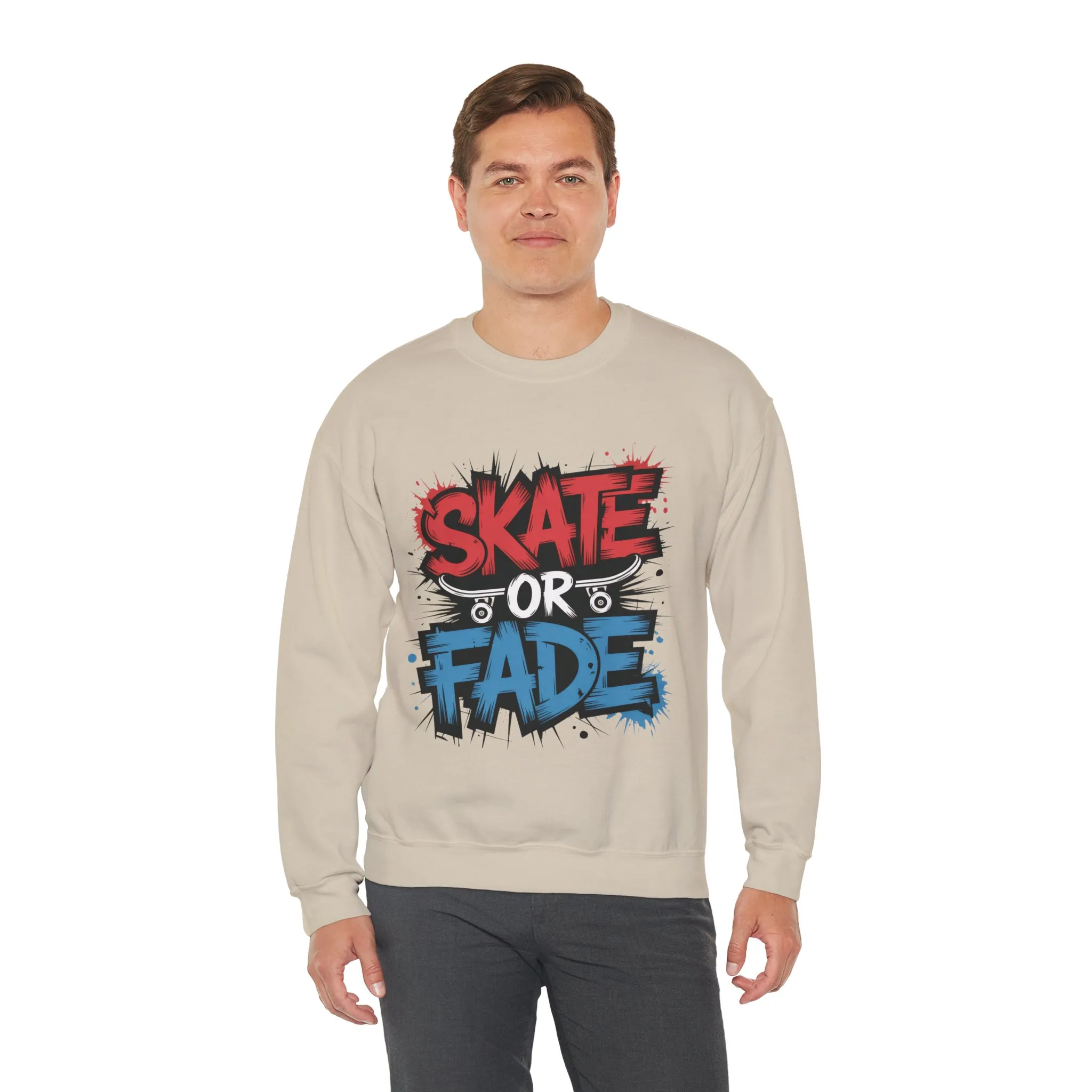 Skate Or Fade Men's Crewneck Sweatshirt, Graffiti Skateboarding Pullover, Urban Streetwear Top, Men's Heavy Blend™ Crewneck Sweatshirt - Image 6