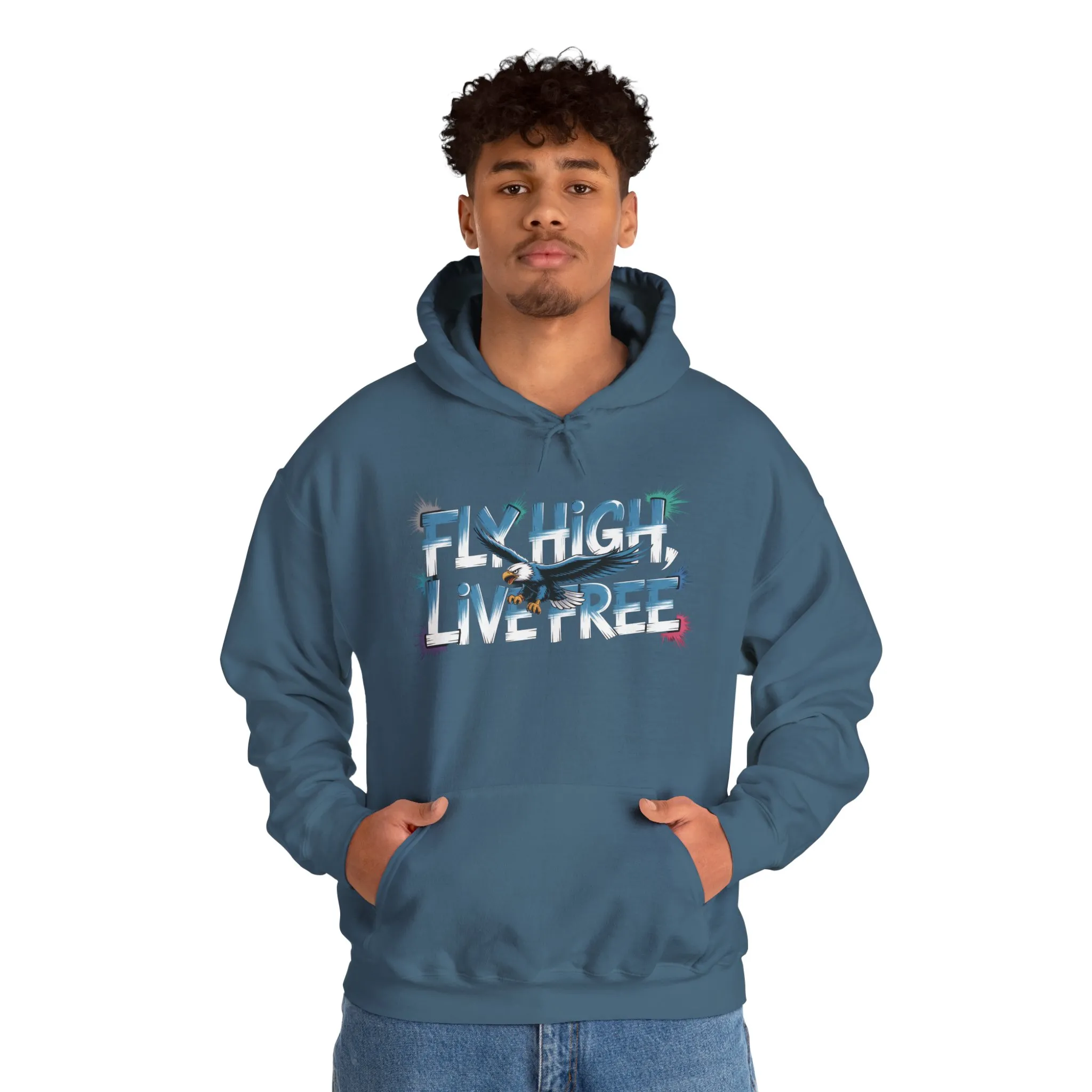 Mens Heavy Blend™ Hooded Sweatshirt, Fly High Live Free Eagle Mens Hoodie Streetwear - Image 19