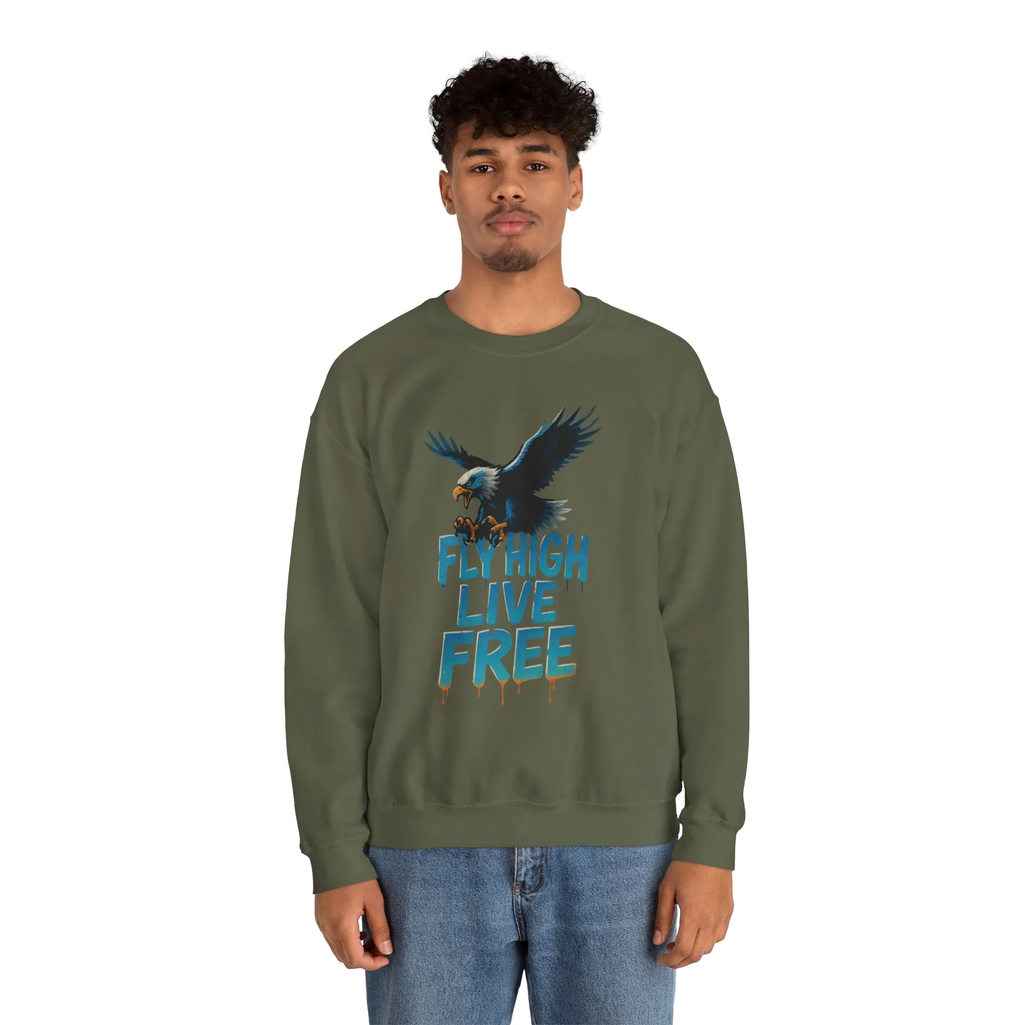 Mens Heavy Blend™ Crewneck Sweatshirt, Fly High Live Free Mens Eagle Graphic Sweatshirt - Image 11