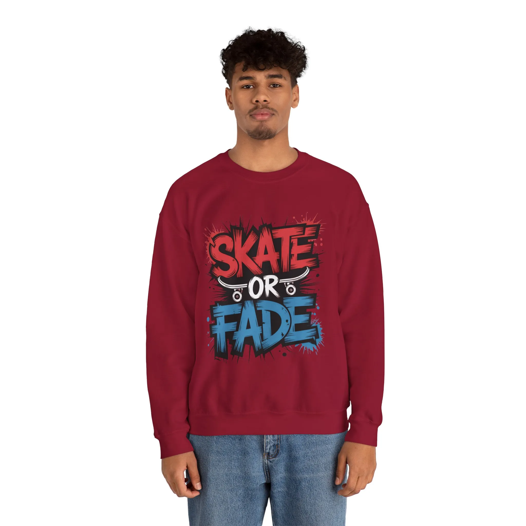 Skate Or Fade Men's Crewneck Sweatshirt, Graffiti Skateboarding Pullover, Urban Streetwear Top, Men's Heavy Blend™ Crewneck Sweatshirt - Image 26