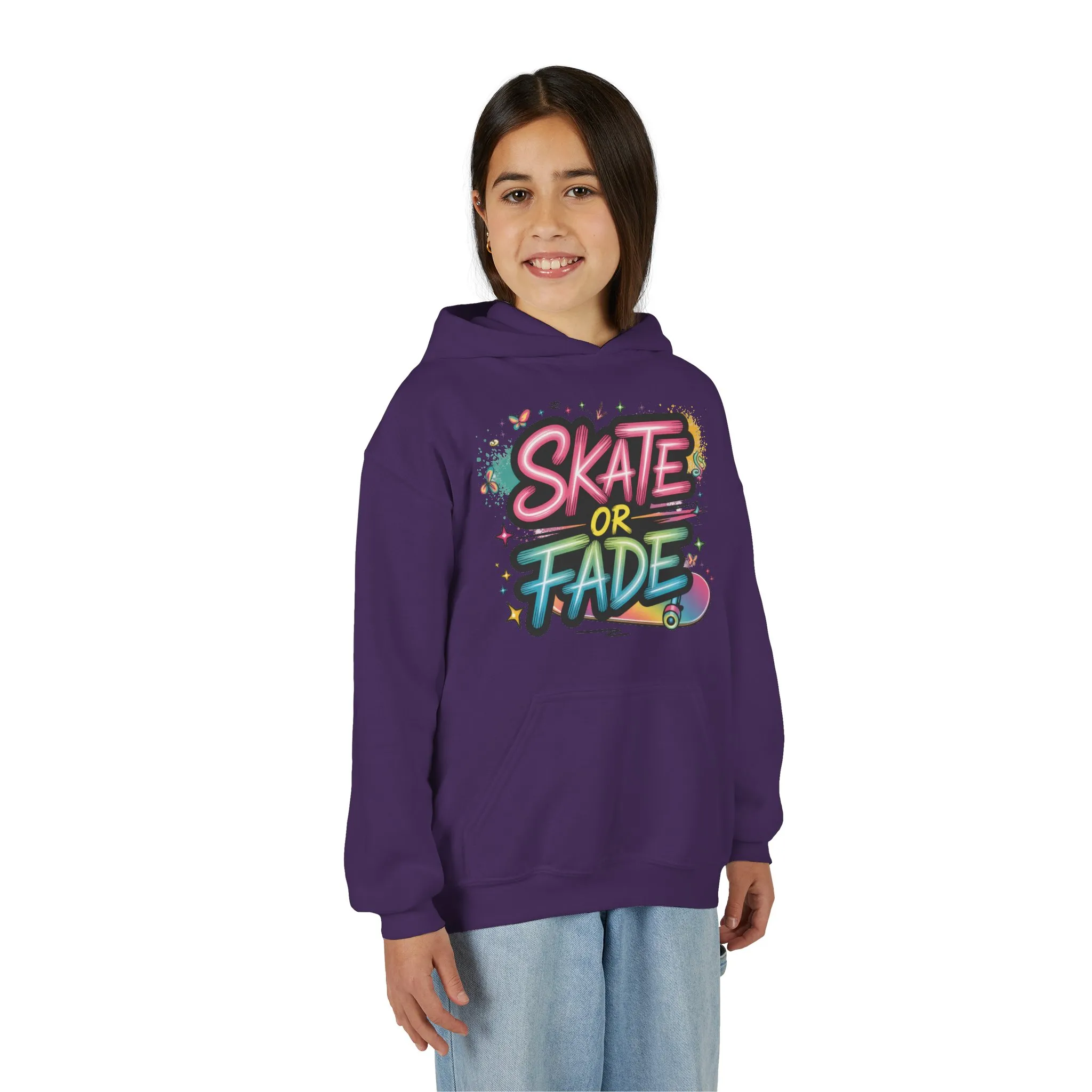 Youth Heavy Blend Hooded Sweatshirt, Skate Or Fade Girls Shirt, Colorful Graffiti Skateboarding Hoodie - Image 19