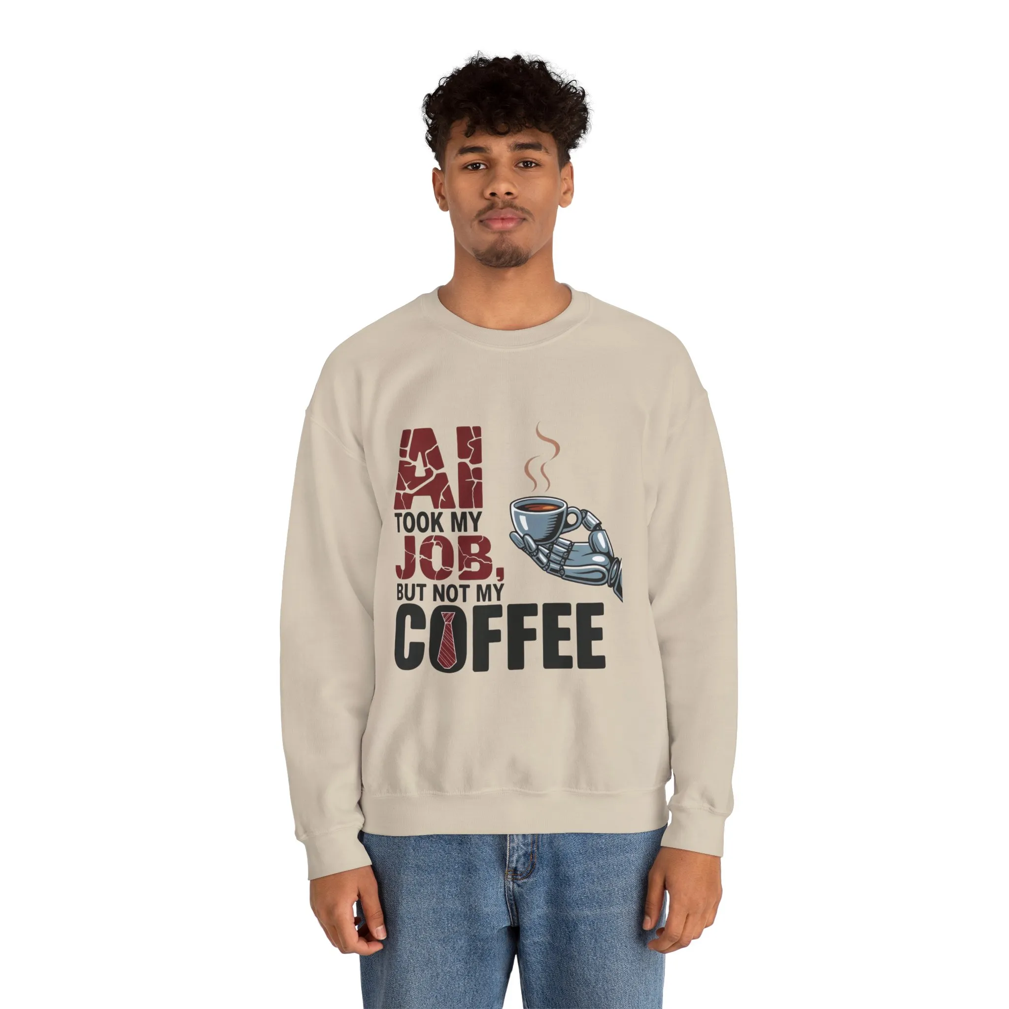 Men's AI Coffee Sweatshirt, Funny Robot Humor Pullover, Geek Sarcastic Job Joke Top, Men's Heavy Blend™ Crewneck Sweatshirt, Office Humor - Image 8