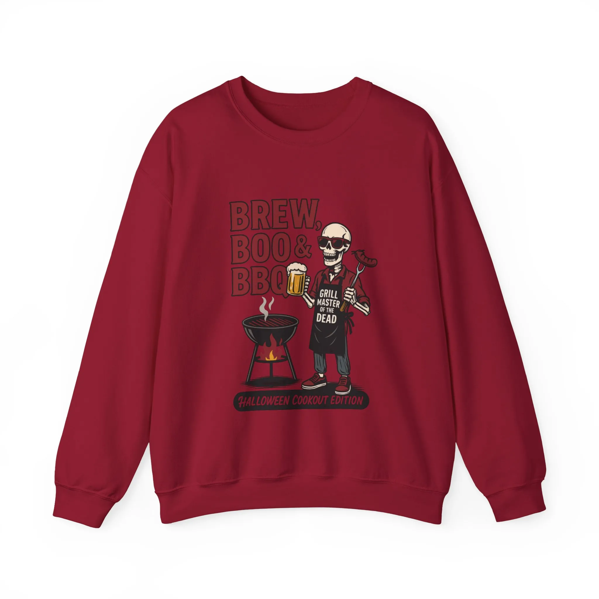 Halloween BBQ Men's Sweatshirt, Brew Boo & BBQ Skeleton Grill Master, Spooky Dad Gift, Skeleton Dad Sweat, Grill Master Crew - Image 22