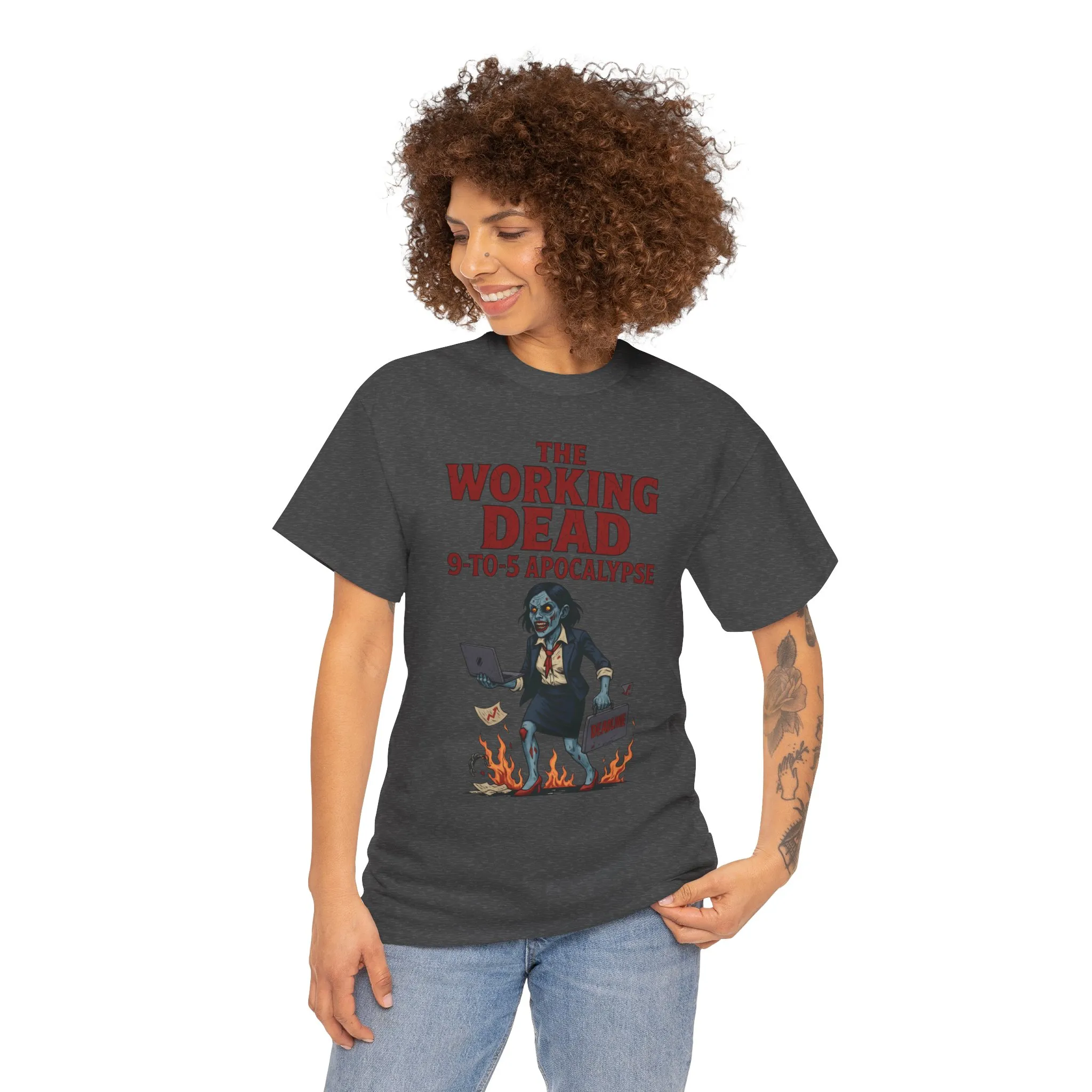 The Working Dead 9-to-5 Apocalypse Women's T-Shirt, Horror Office Zombie Top, Halloween Office Humor - Image 10