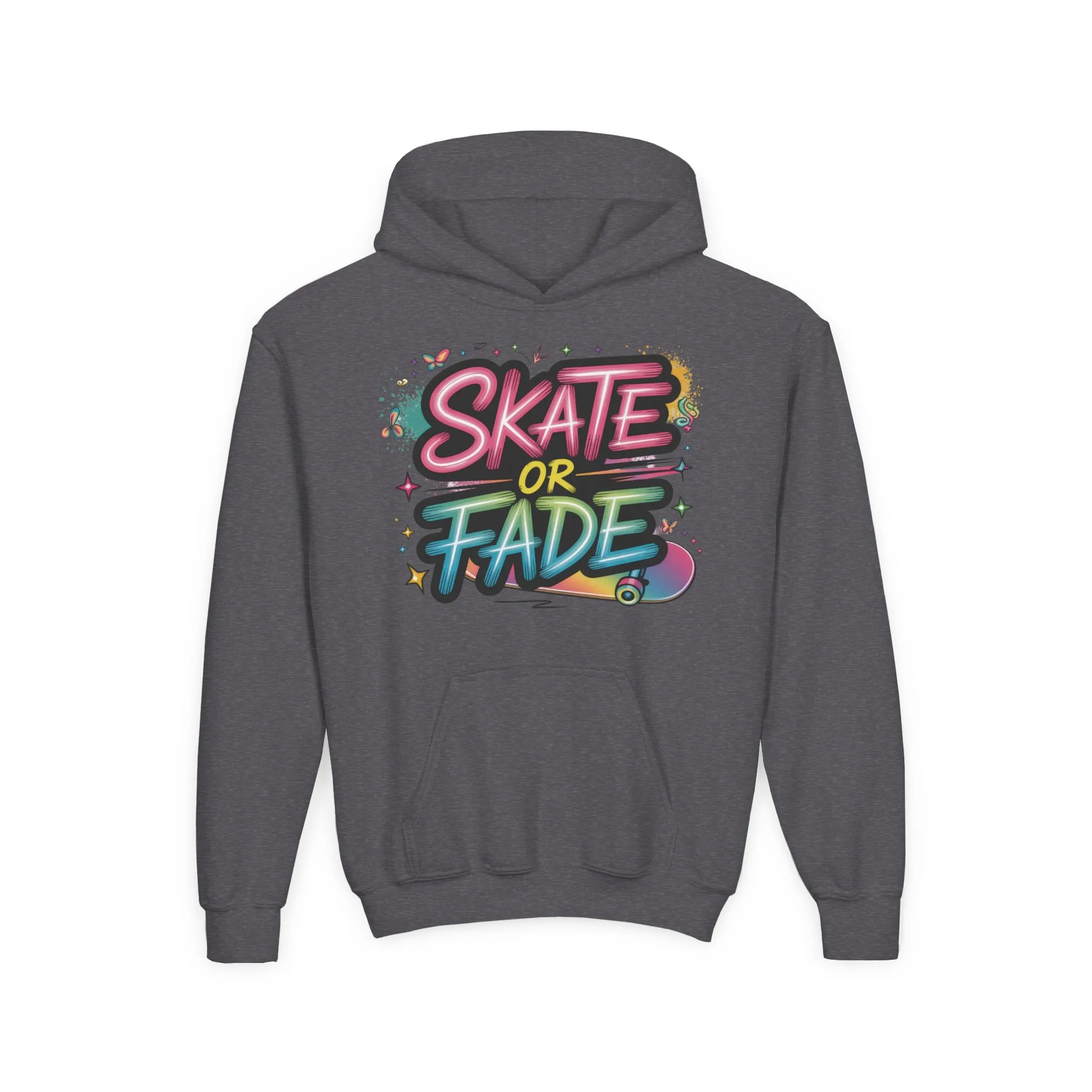 Youth Heavy Blend Hooded Sweatshirt, Skate Or Fade Girls Shirt, Colorful Graffiti Skateboarding Hoodie - Image 8