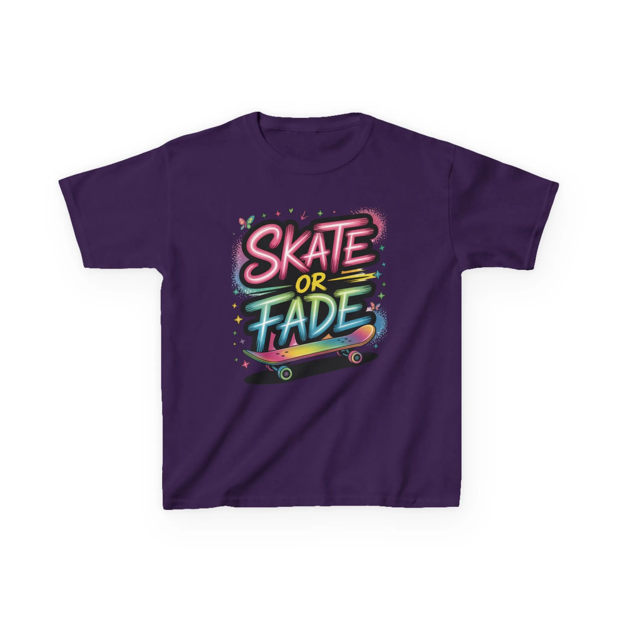 Skate Or Fade Girls Shirt, Colorful Graffiti Skateboarding Tee, Kids Heavy Cotton™ Tee - Image 20