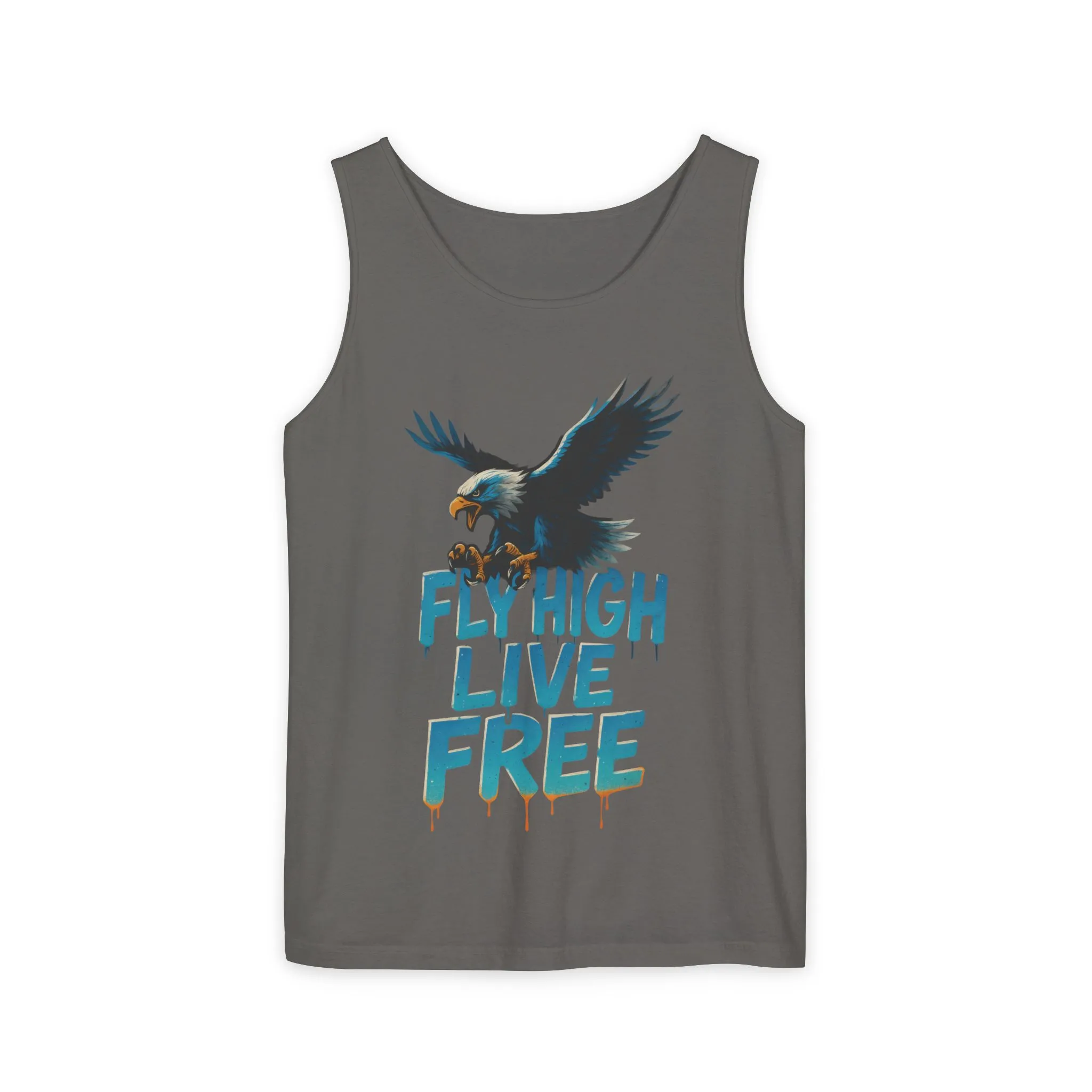 Mens Garment-Dyed Tank Top, Fly High Live Free Eagle Mens Tank Top Gym Wear - Image 3