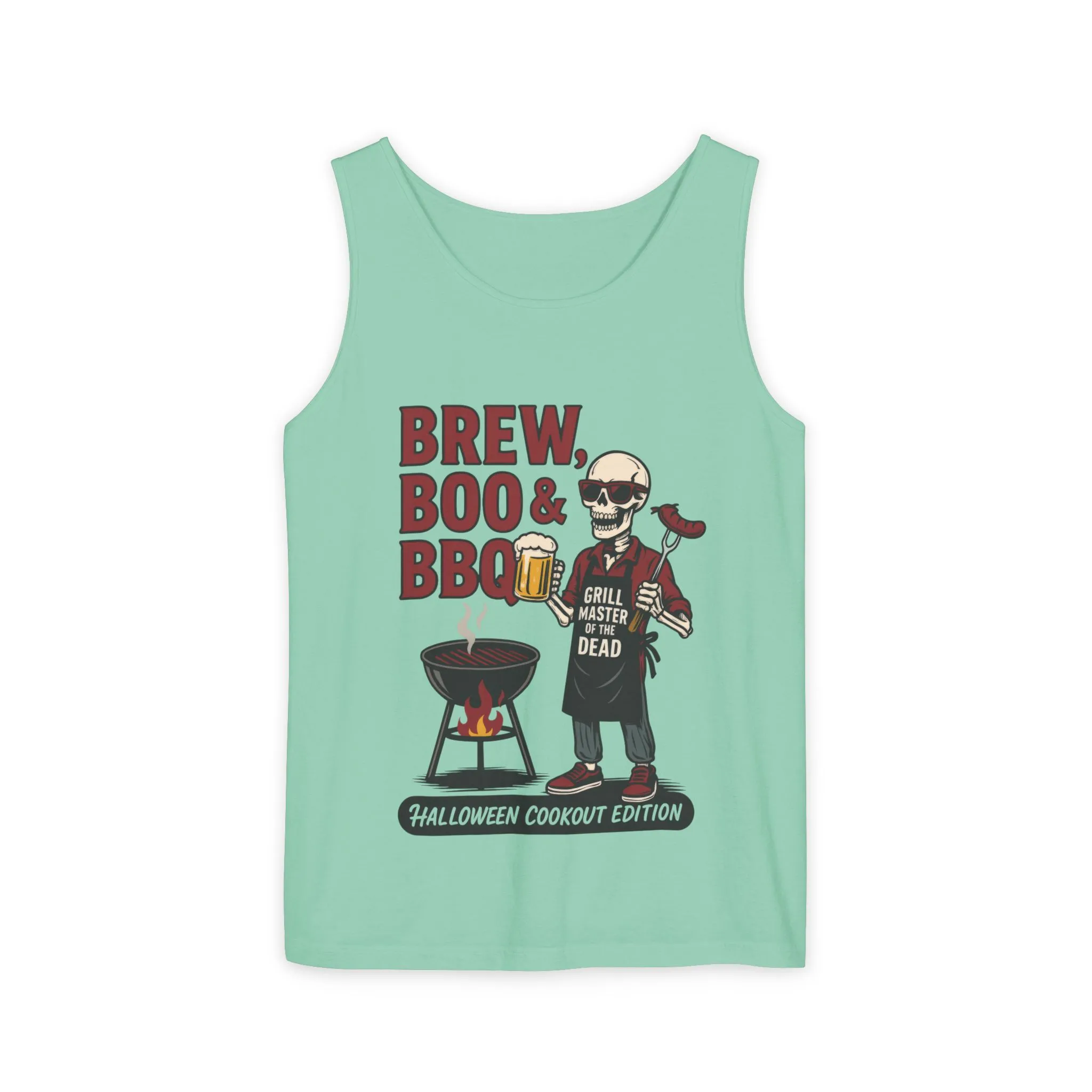 Halloween BBQ Men's Tank Top, Brew Boo & BBQ Skeleton Grill Master, Funny Dad Gift, Grill Master Top, Funny Skeleton Top - Image 7