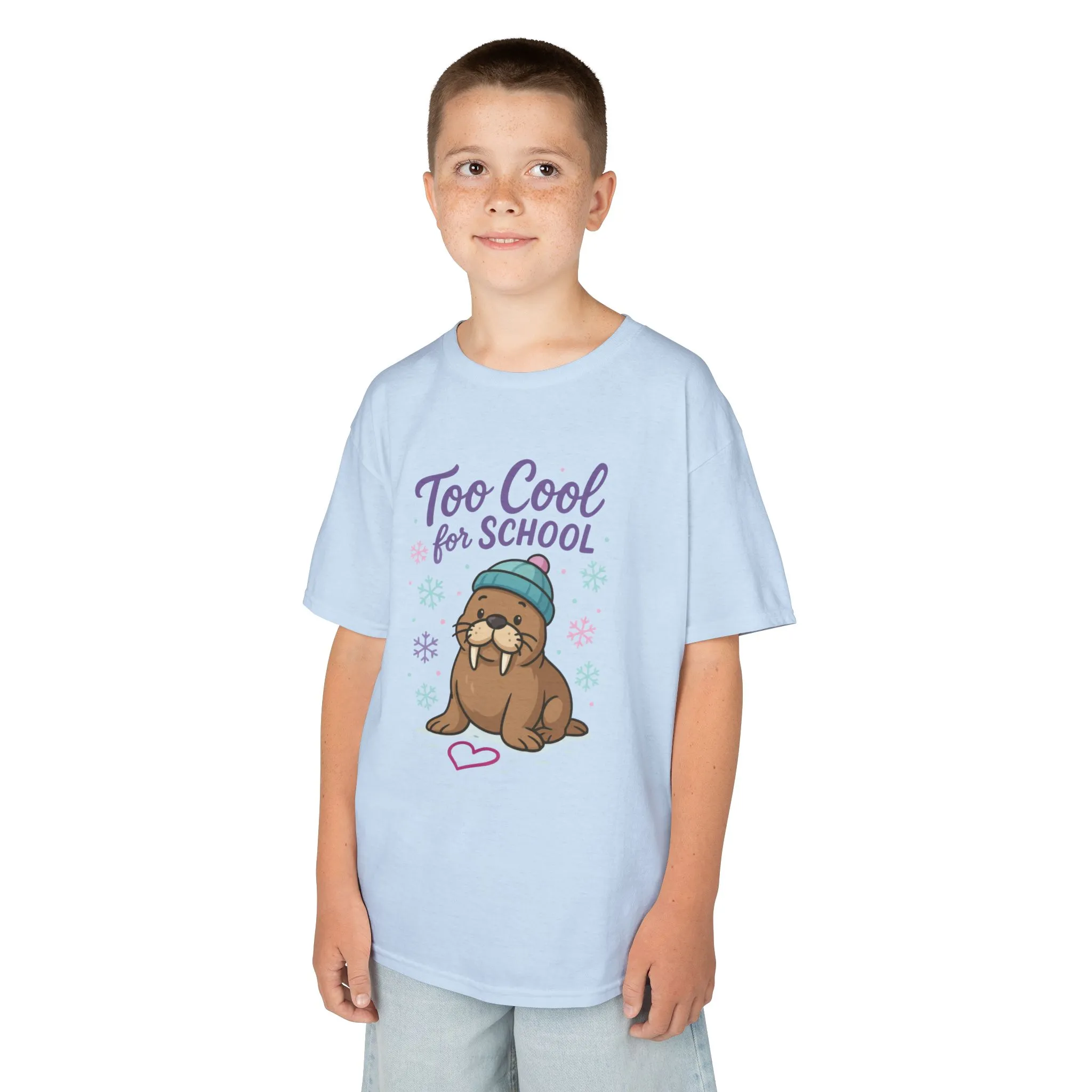 Kids Heavy Cotton™ Tee, Kids Too Cool for School Walrus T-Shirt, Cute Animal Graphic Tee, Funny Winter Shirt - Image 12