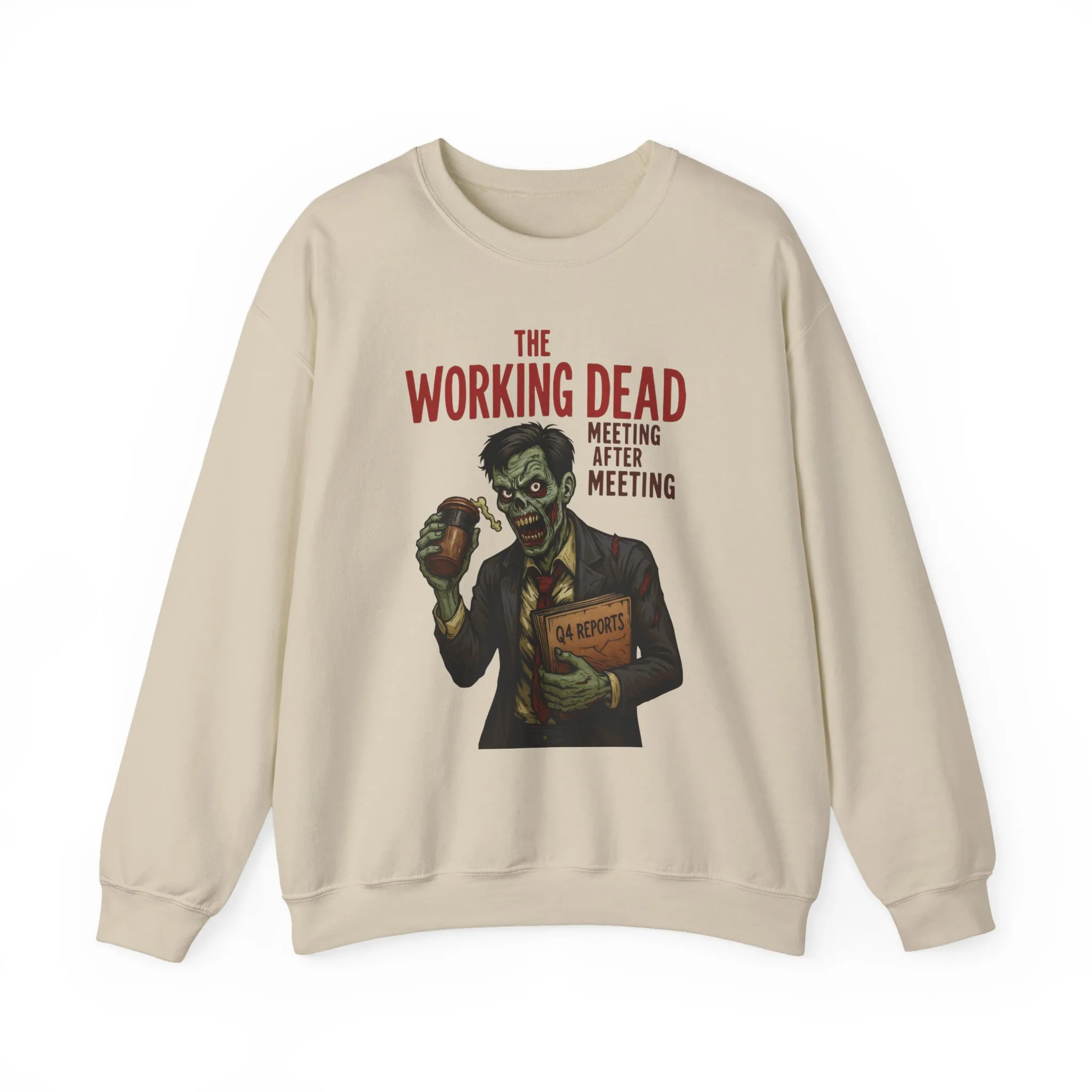 The Working Dead Men's Funny Zombie Sweatshirt, Office Humor Crewneck, Halloween Work Top - Image 9