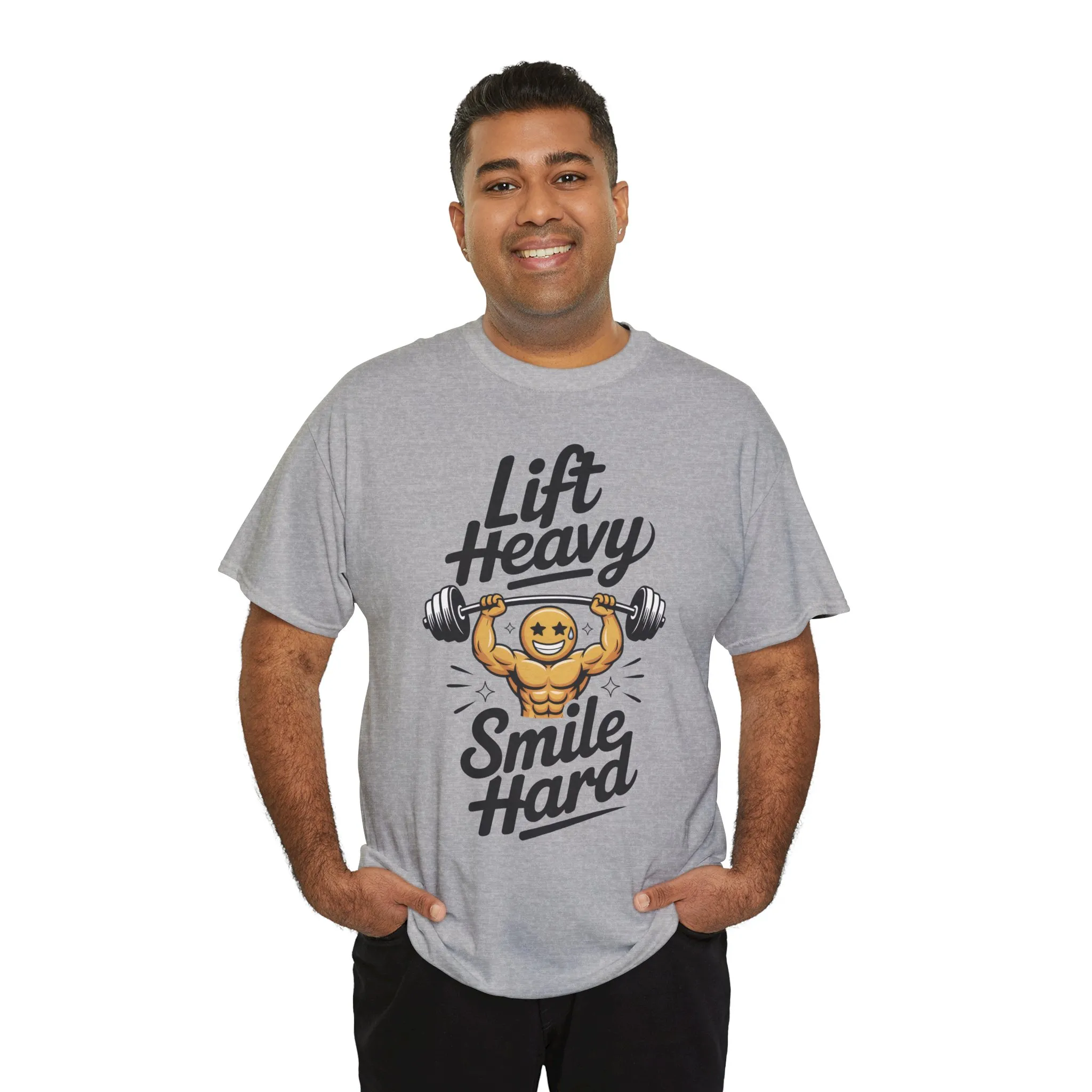Mens Lift Heavy Smile Hard T-Shirt, Funny Gym Workout Graphic Tee, Mens Gym Tshirt - Image 9