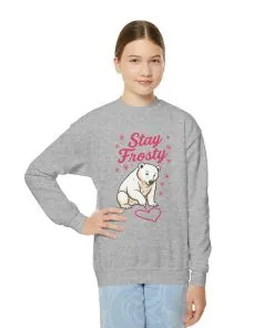 Youth Crewneck Sweatshirt, Kids Stay Frosty Polar Bear Sweatshirt, Cute Winter Animal Pullover for Children