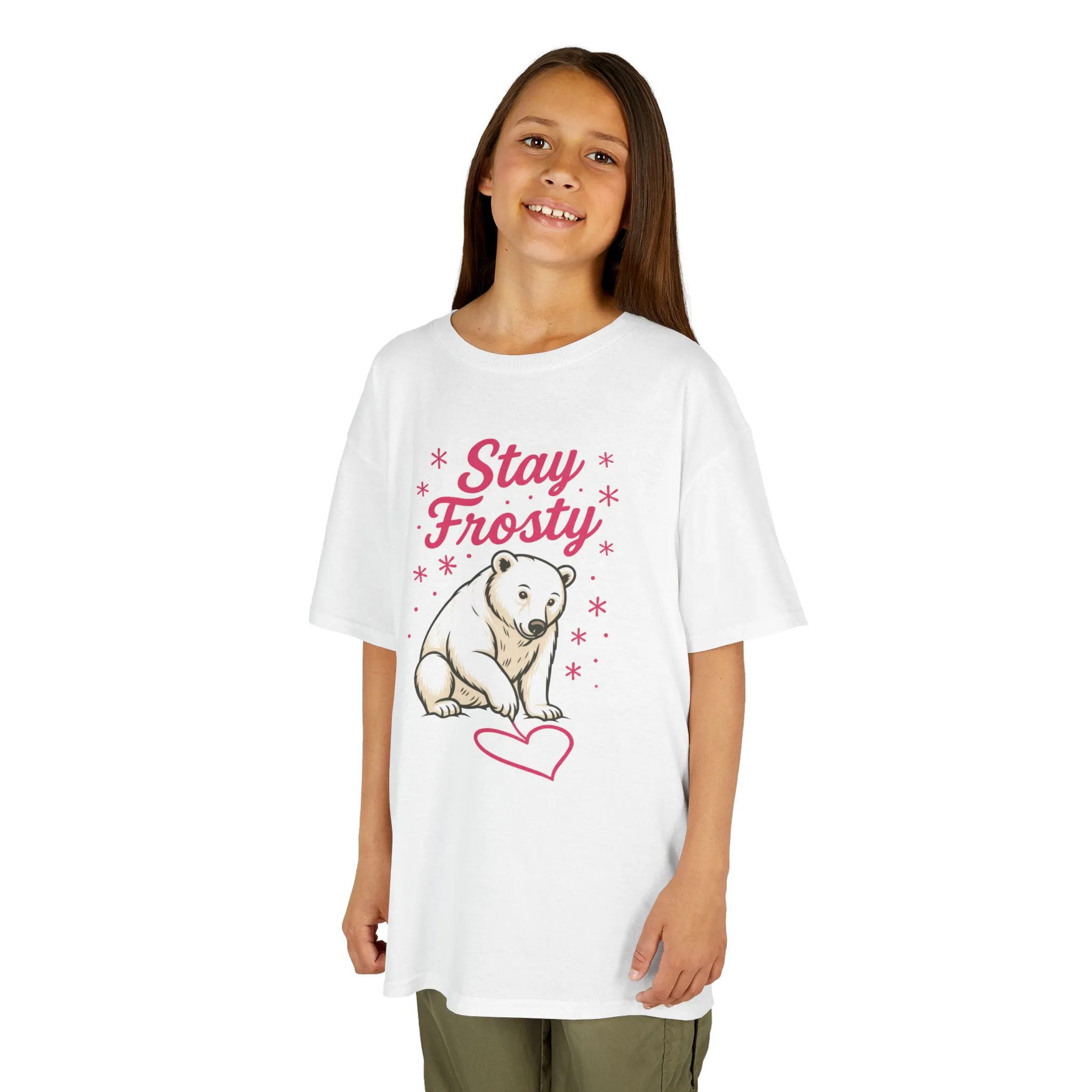 Kids Heavy Cotton™ Tee, Kids Stay Frosty Polar Bear T-Shirt, Cute Winter Graphic Tee for Children - Image 4