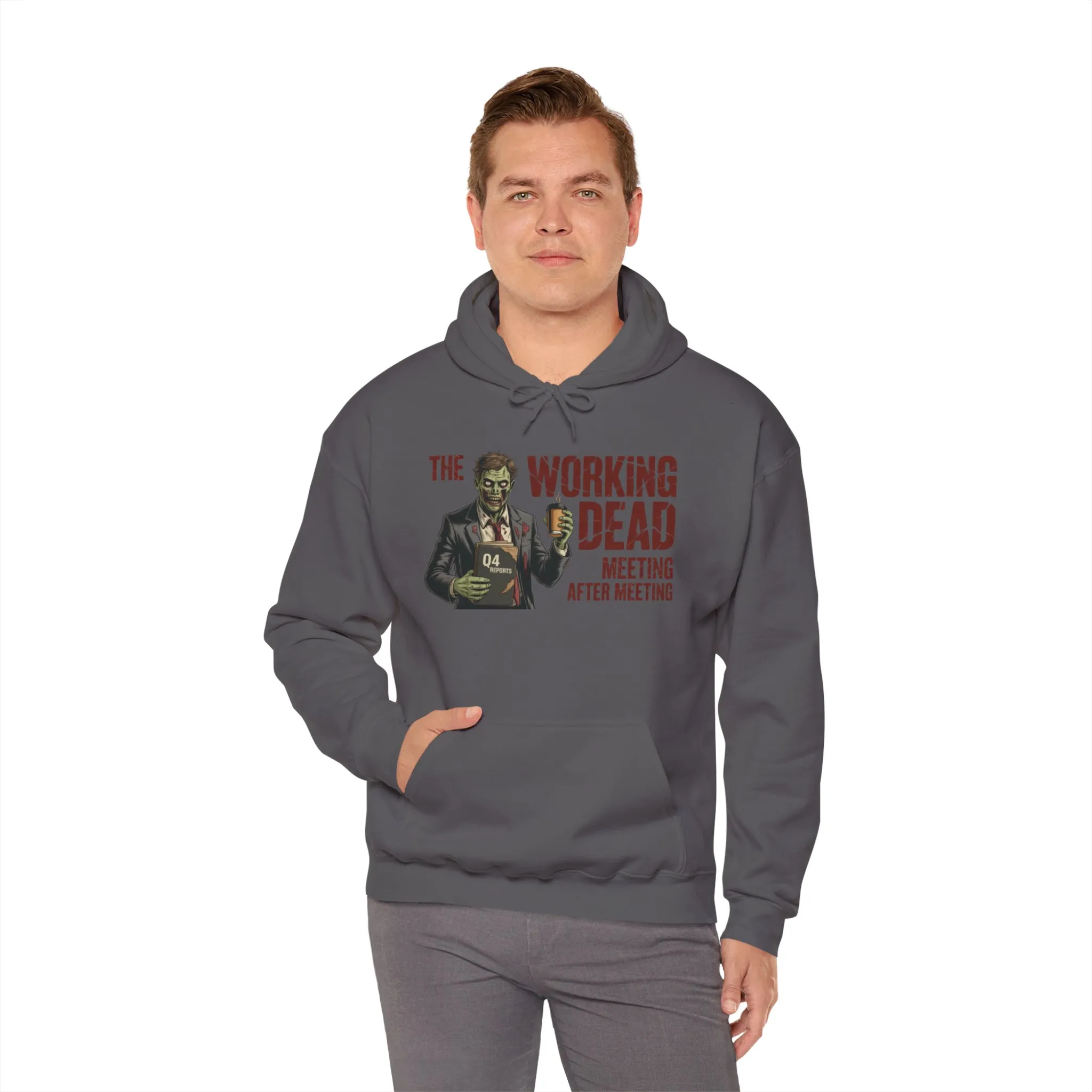 The Working Dead Men's Zombie Hoodie, Funny Office Meeting Sweatshirt, Men's Heavy Blend™ Hooded Sweatshirt, Halloween Work Humor Zombie top - Image 36