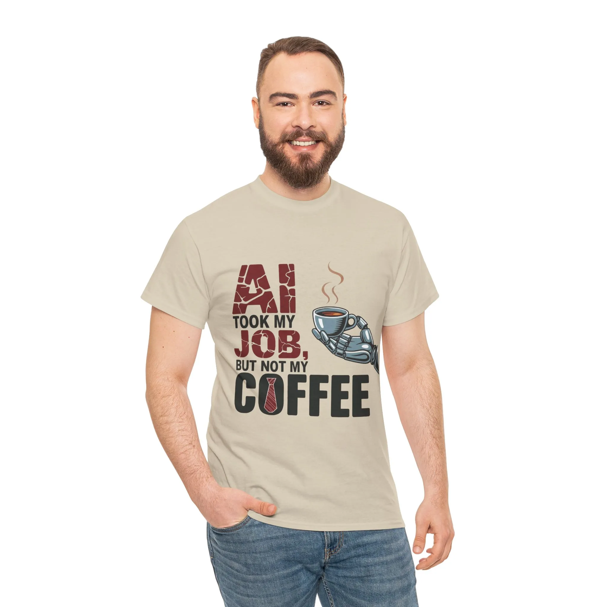 Men's AI Coffee T-Shirt, Funny Robot Humor Graphic Tee, Geek Job Joke Shirt for Him, Men's Heavy Cotton Tee, Sarcastic Work Shirt - Image 8