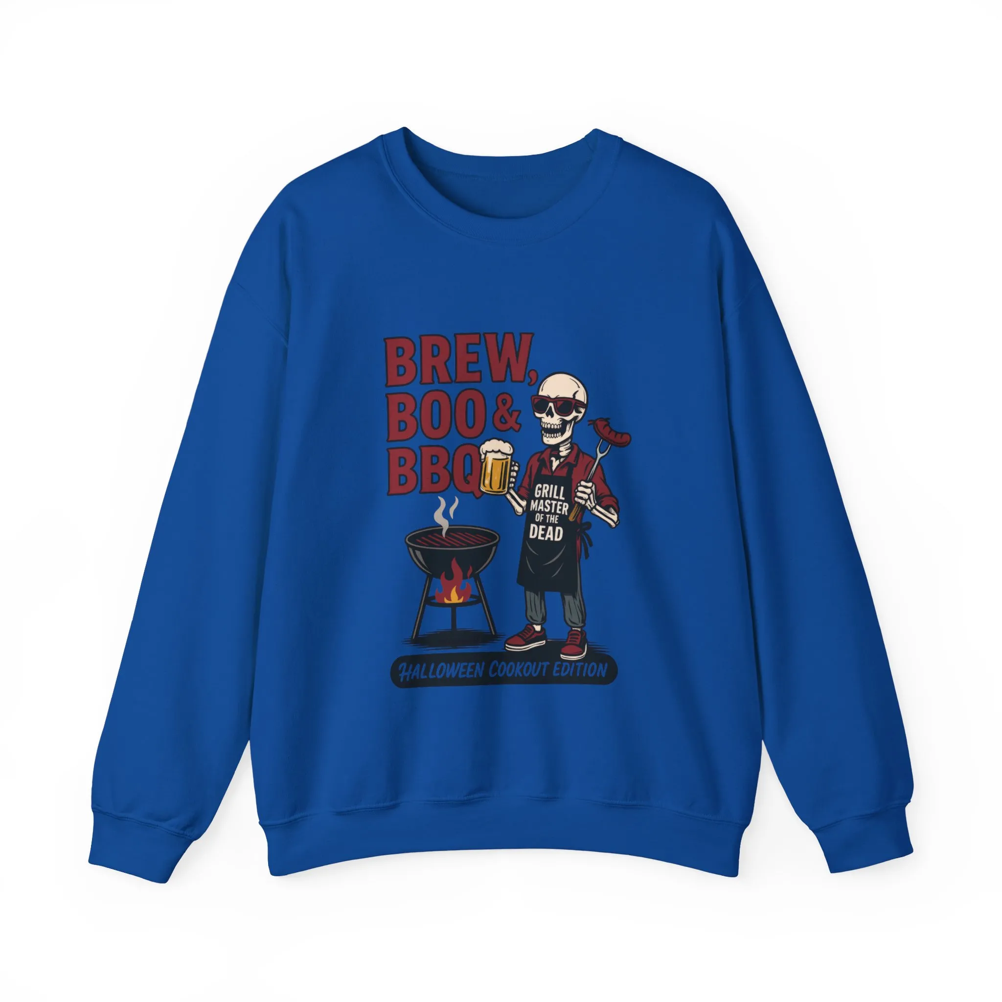 Halloween BBQ Men's Sweatshirt, Brew Boo & BBQ Skeleton Grill Master, Spooky Dad Gift, Skeleton Dad Sweat, Grill Master Crew - Image 19