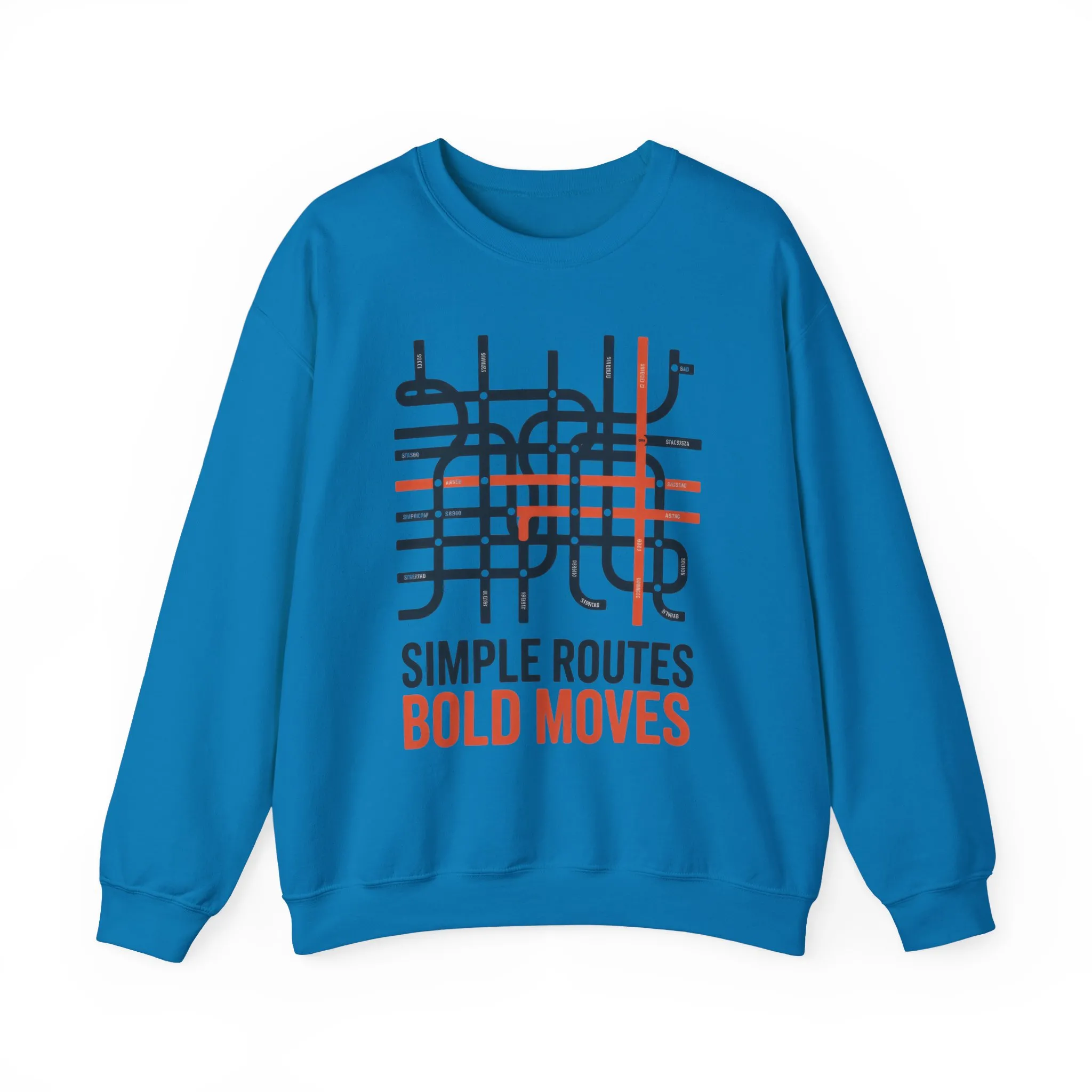 Mens Heavy Blend™ Crewneck Sweatshirt, Simple Routes Bold Moves Sweatshirt, Minimalist Metro Map Graphic Pullover - Image 2