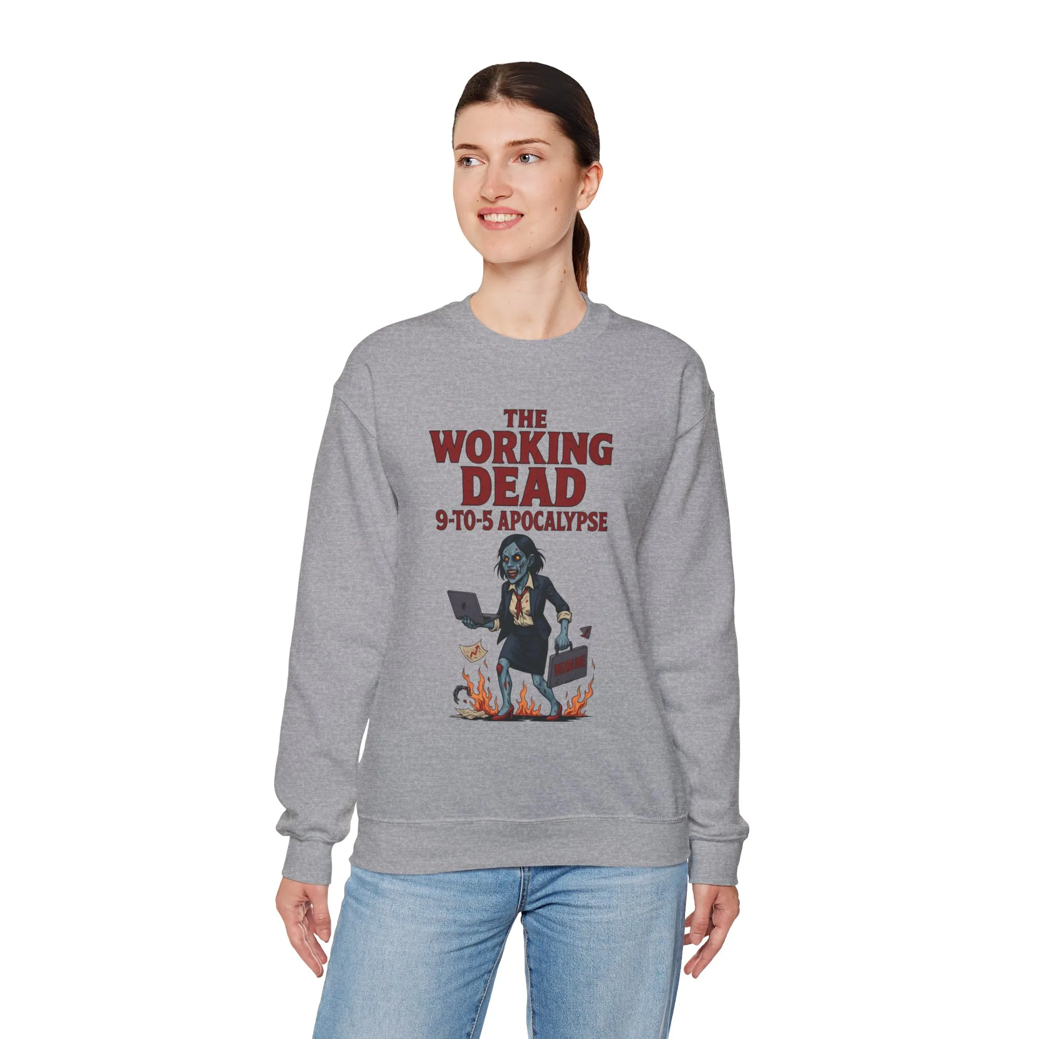 Women's The Working Dead 9-to-5 Apocalypse Sweatshirt, Funny Office Zombie Horror Pullover, Halloween Zombie Work Top - Image 9