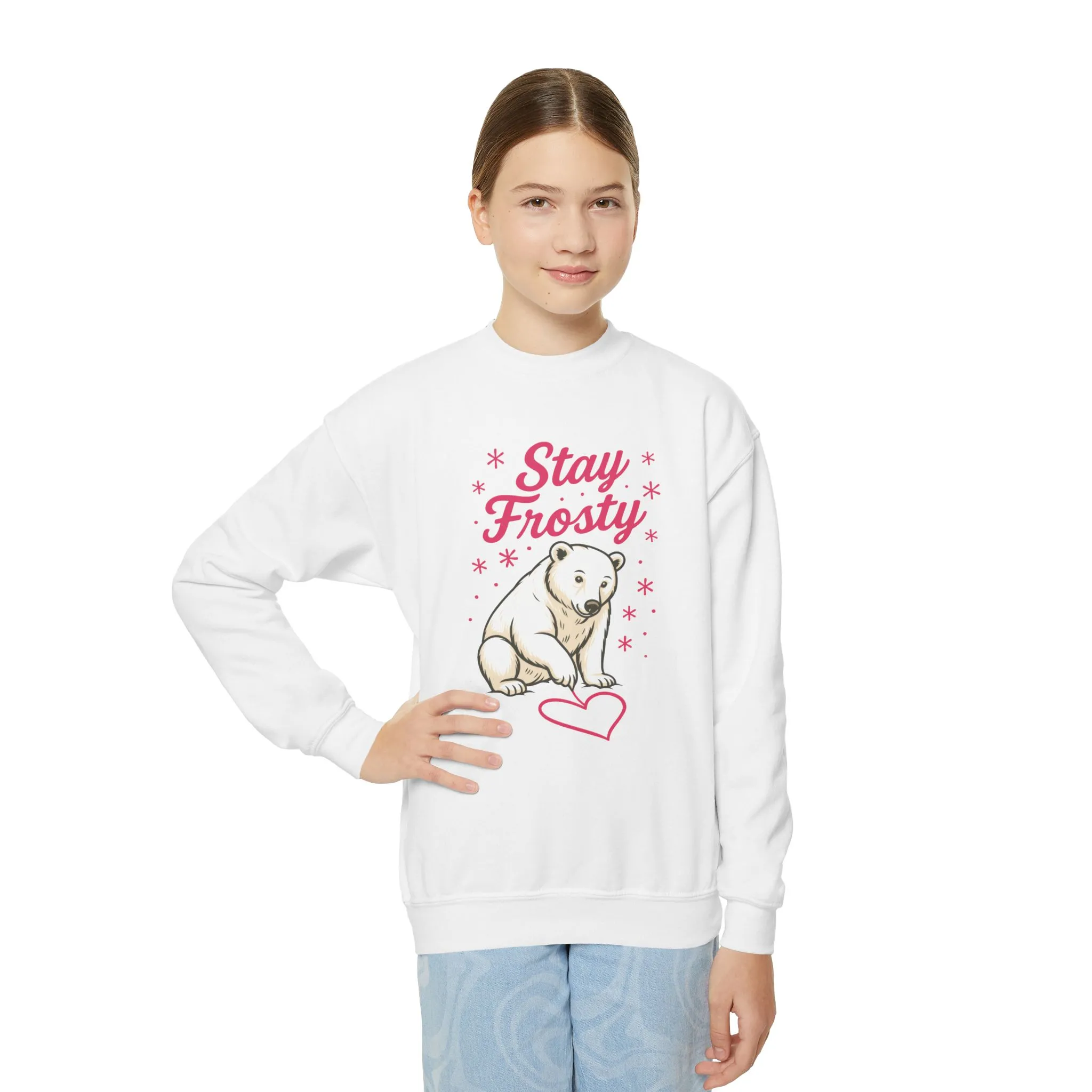 Youth Crewneck Sweatshirt, Kids Stay Frosty Polar Bear Sweatshirt, Cute Winter Animal Pullover for Children - Image 4