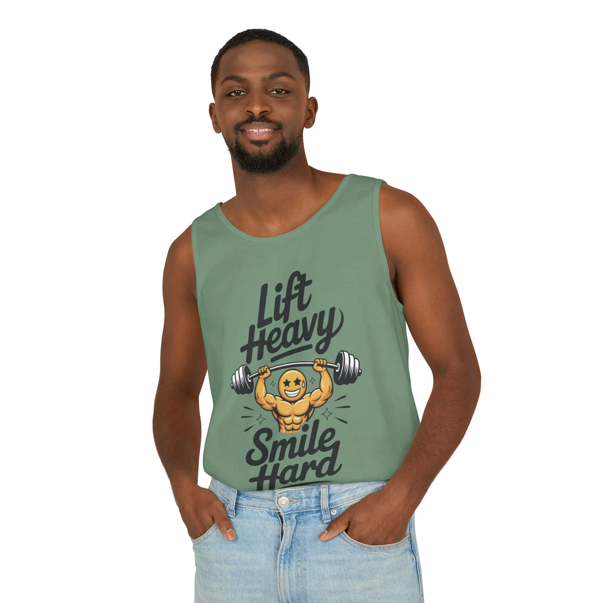 Mens Lift Heavy Smile Hard Tank Top, Funny Gym Workout Fitness Shirt, Mens Funny Gym Tank - Image 3