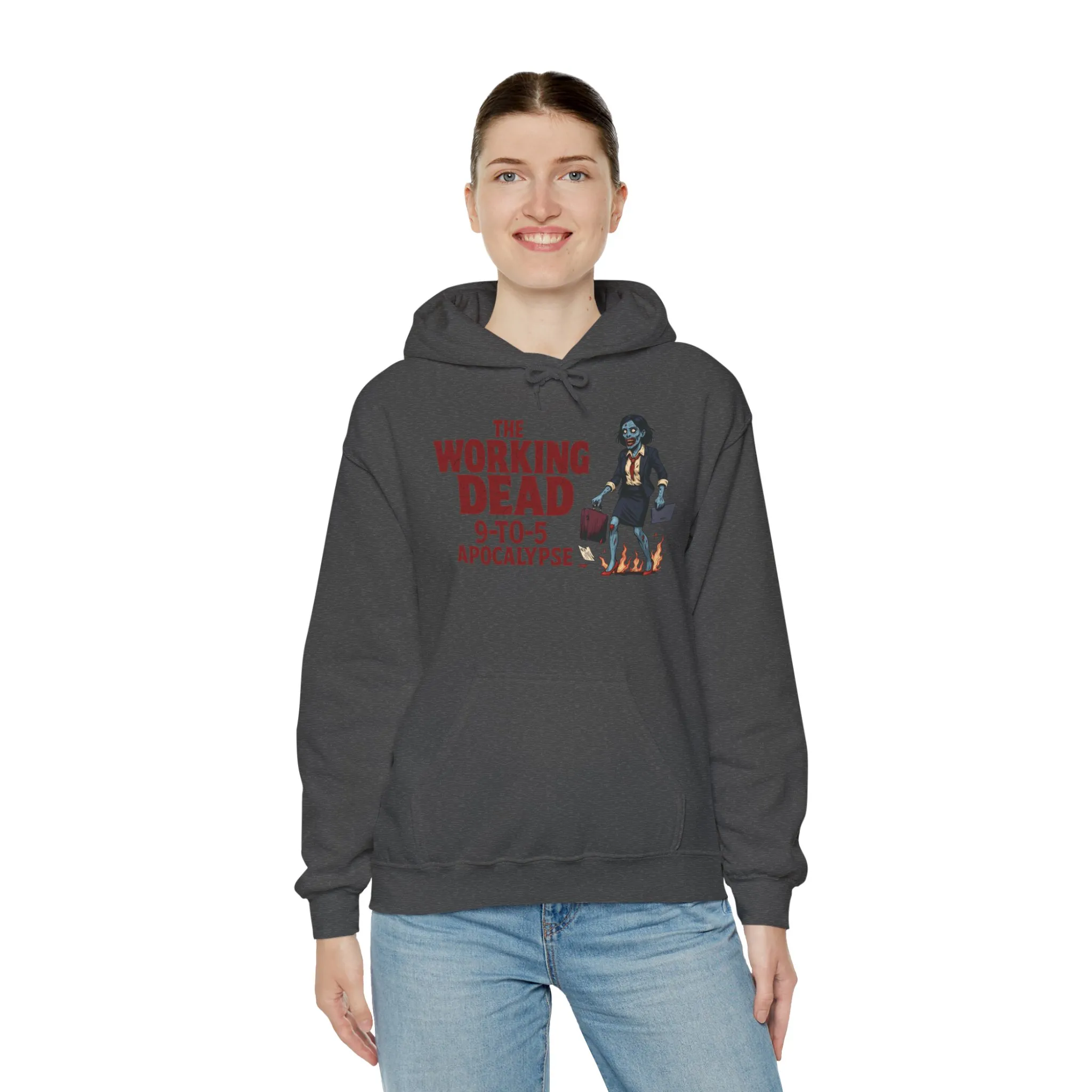 The Working Dead 9-to-5 Apocalypse Hoodie, Women's Horror Office Zombie Sweatshirt, Halloween Zombie Top, Halloween Work Top - Image 20