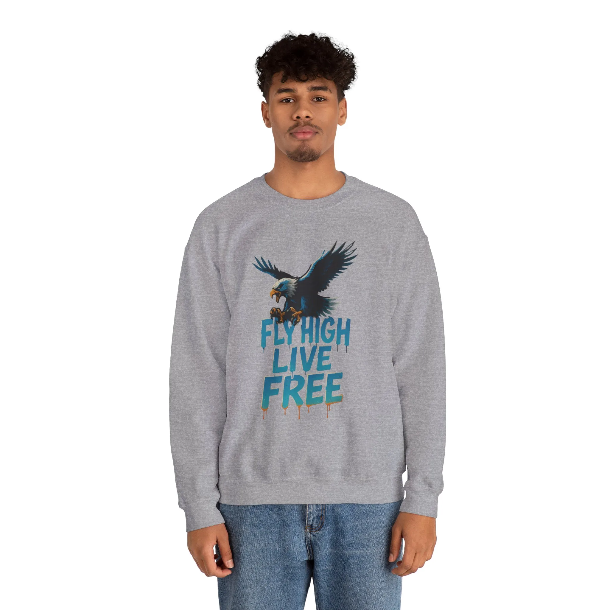 Mens Heavy Blend™ Crewneck Sweatshirt, Fly High Live Free Mens Eagle Graphic Sweatshirt - Image 8