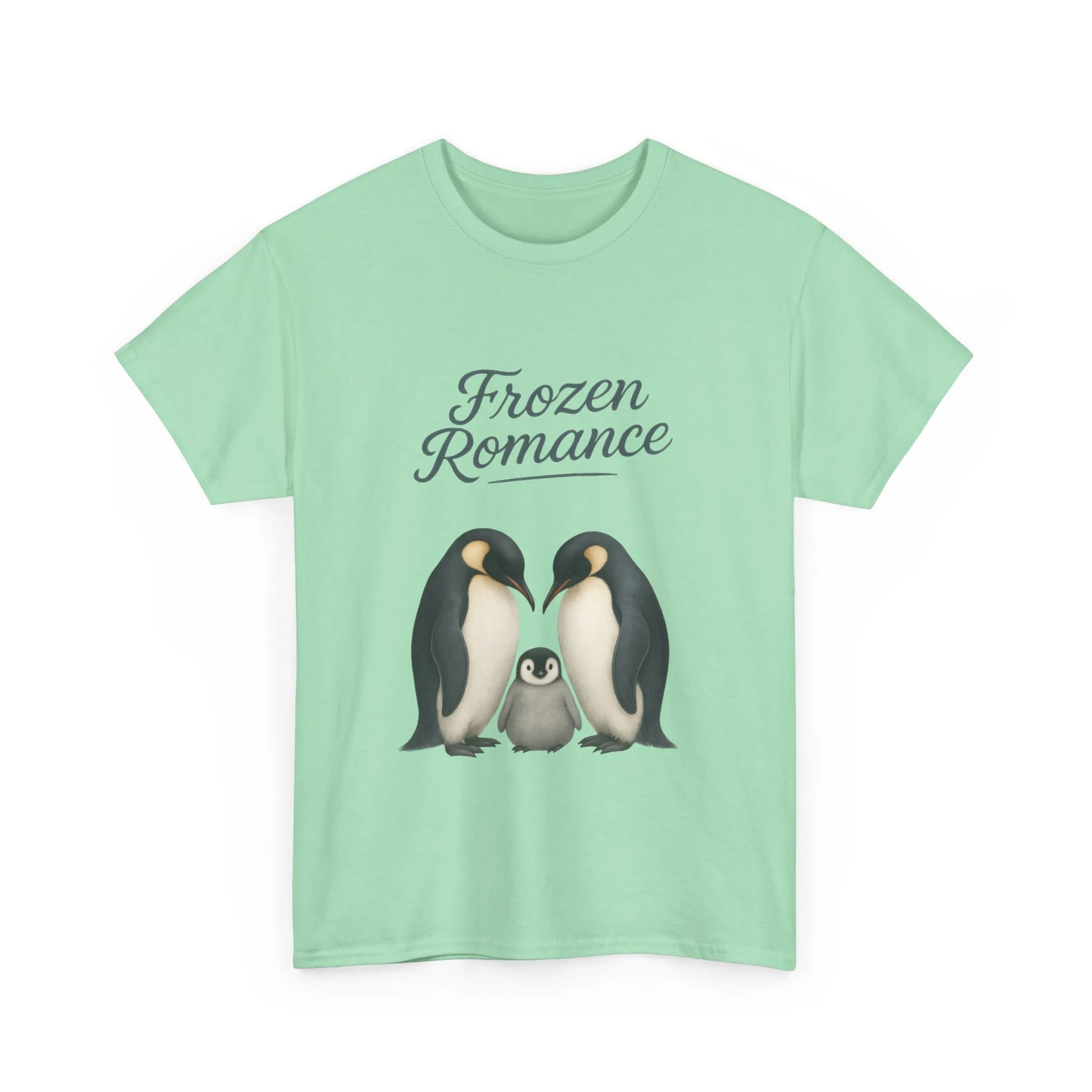 Womens Heavy Cotton Tee, Womens Frozen Romance Penguin T-Shirt, Cute Animal Graphic Tee, Love Birds Shirt Gift - Image 2