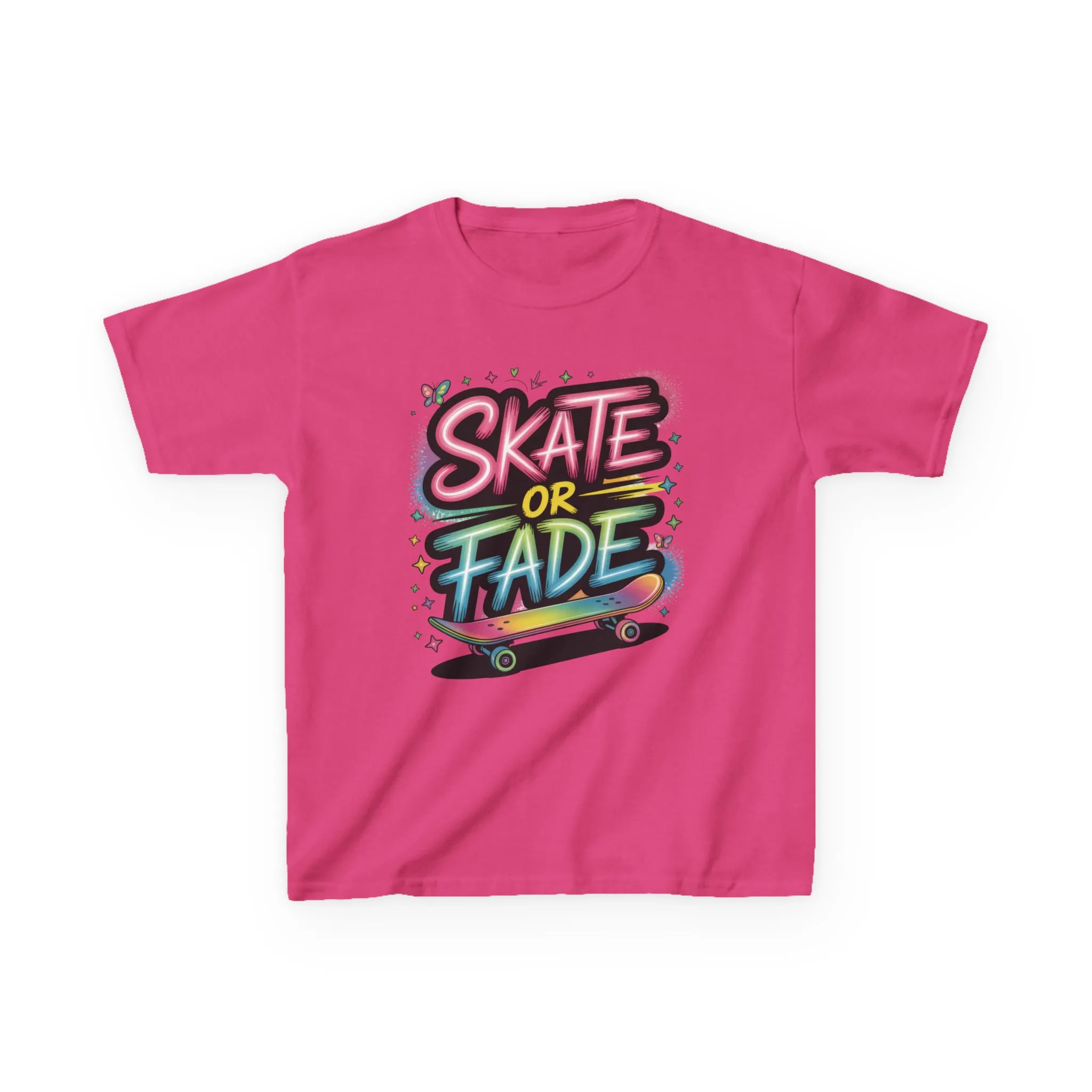 Skate Or Fade Girls Shirt, Colorful Graffiti Skateboarding Tee, Kids Heavy Cotton™ Tee - Image 23