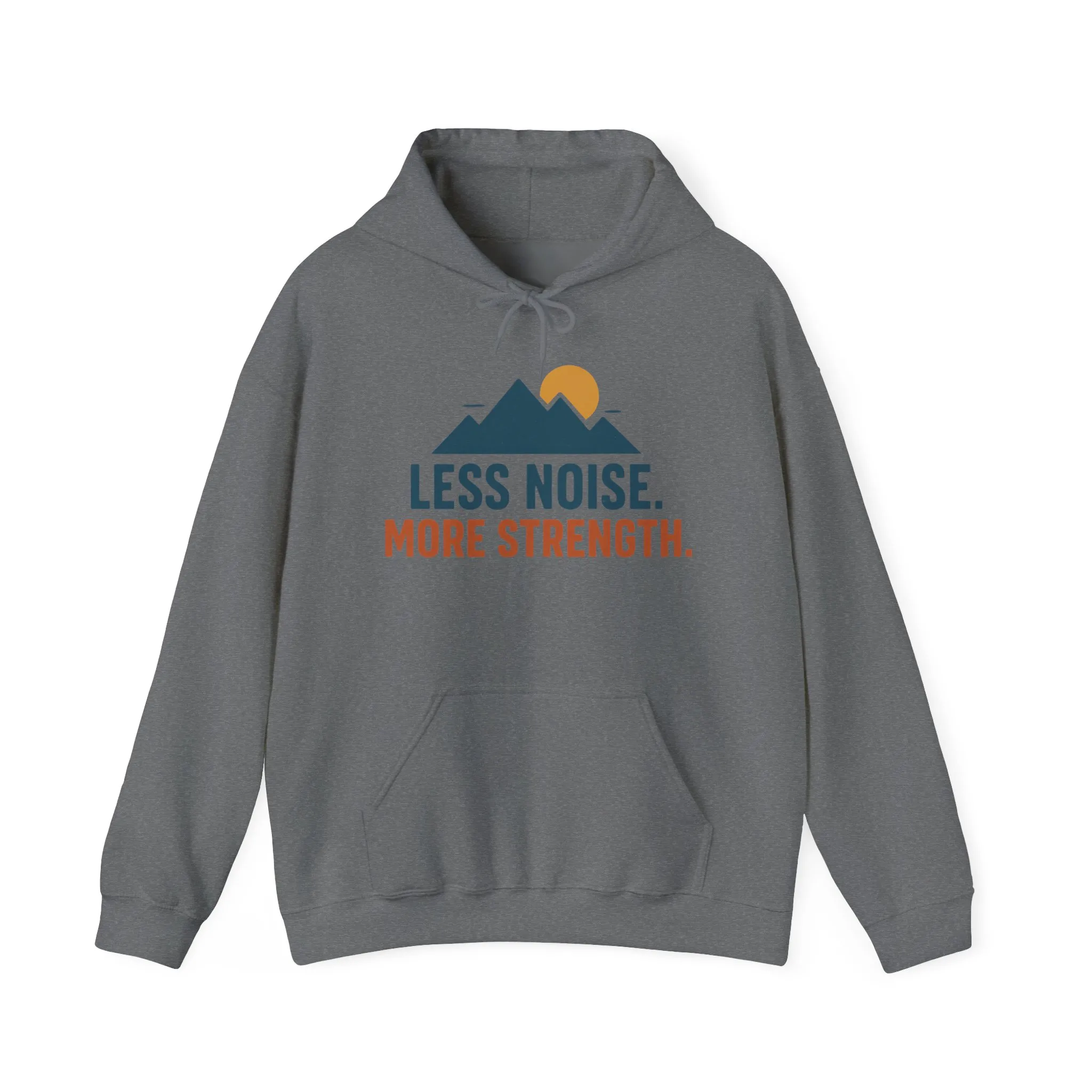 Men’s Less Noise More Strength Hoodie, Motivational Mountain Graphic Pullover, Mens Heavy Blend™ Hooded Sweatshirt - Image 18