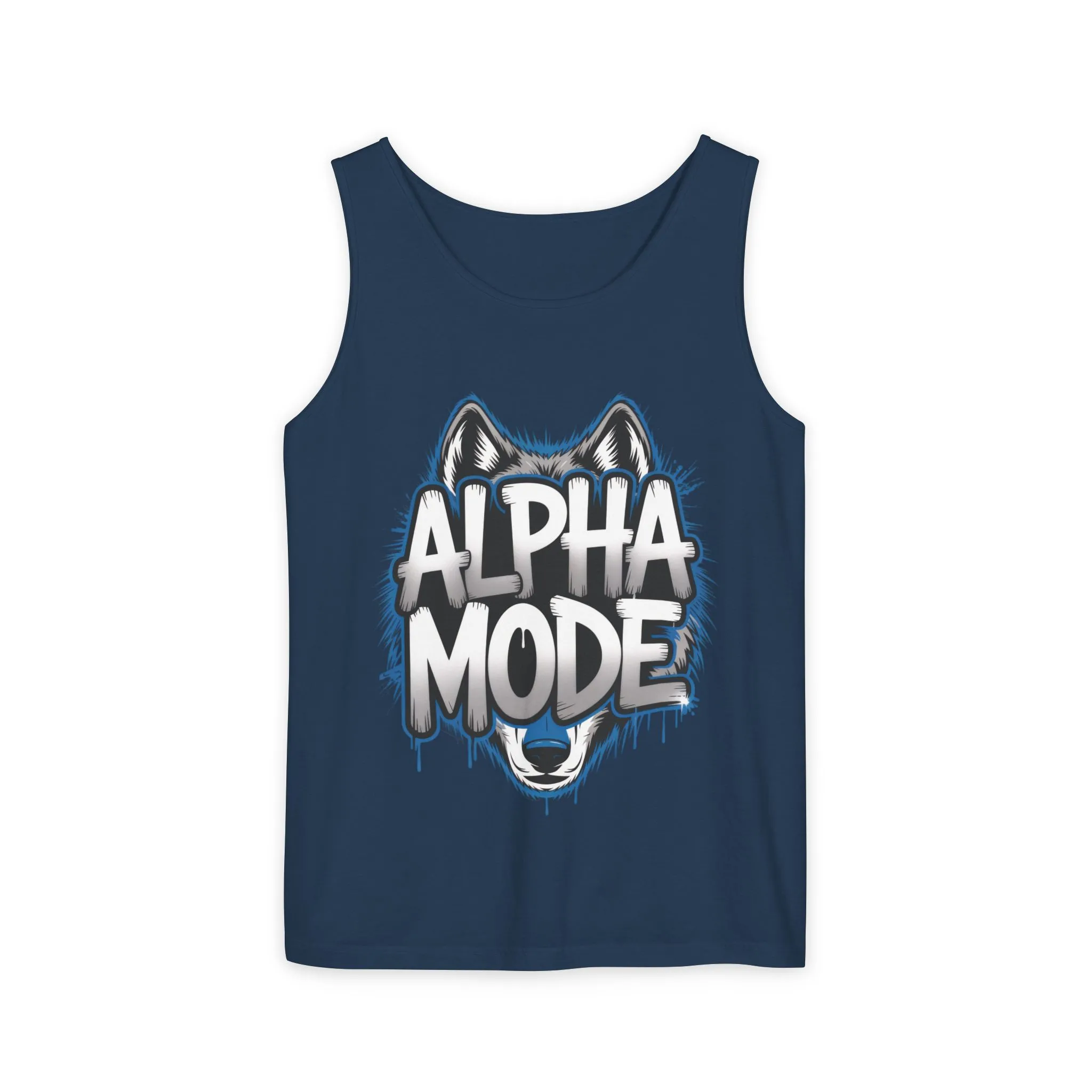 Mens Garment-Dyed Tank Top, Alpha Mode Wolf Graphic Mens Tank Top Gym Wear - Image 25