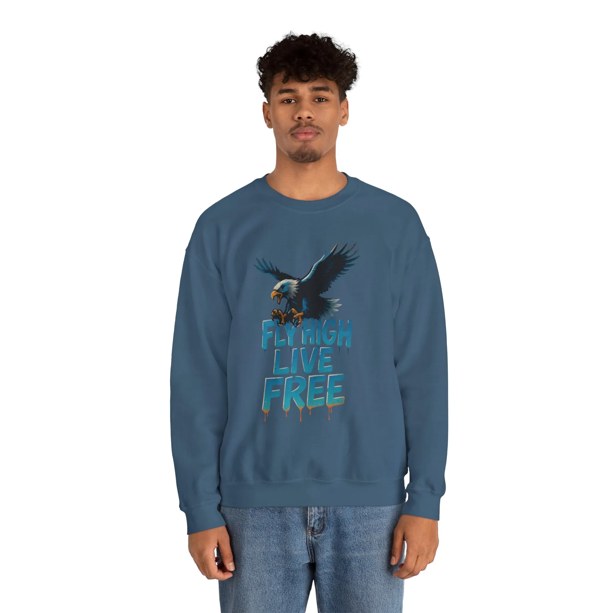 Mens Heavy Blend™ Crewneck Sweatshirt, Fly High Live Free Mens Eagle Graphic Sweatshirt - Image 17