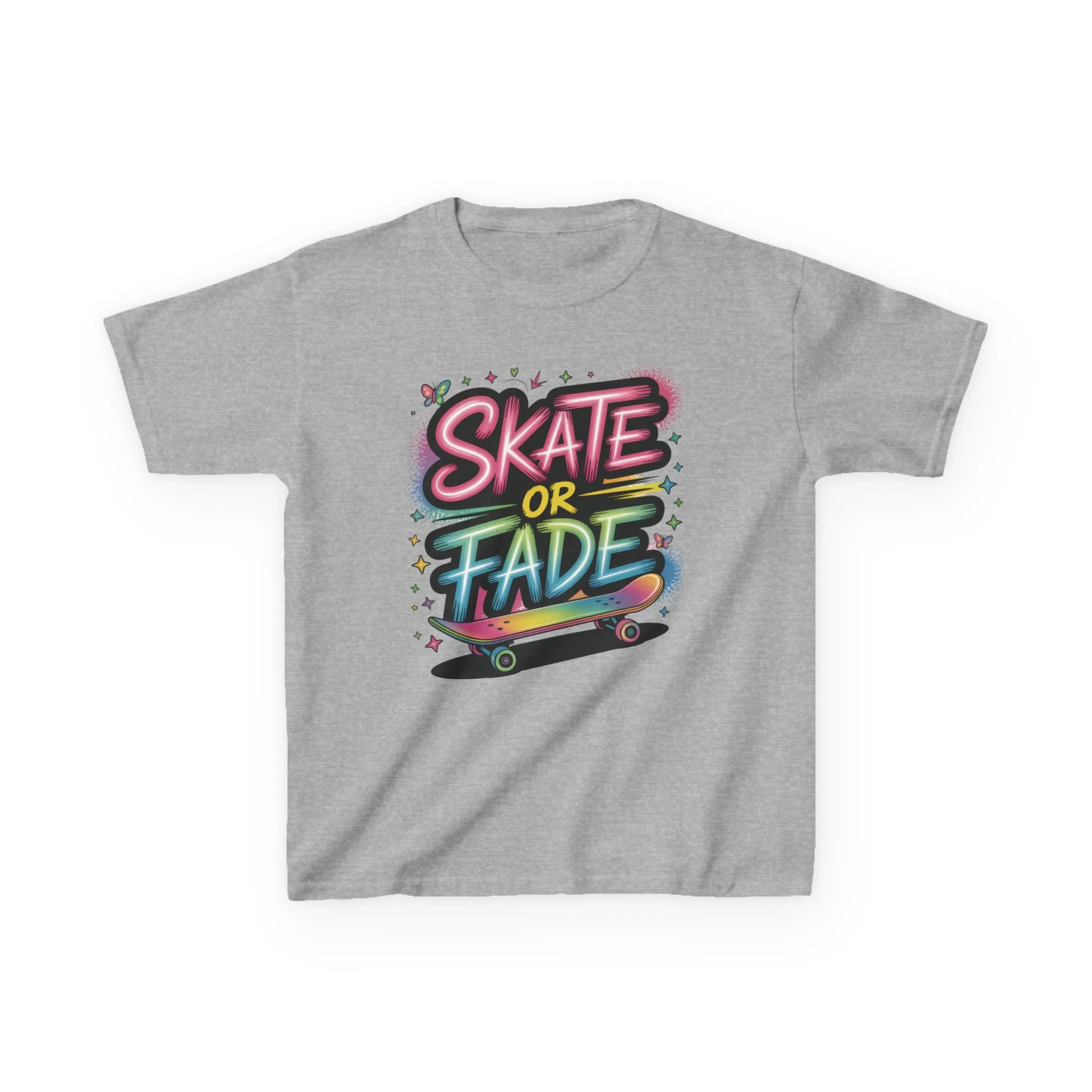 Skate Or Fade Girls Shirt, Colorful Graffiti Skateboarding Tee, Kids Heavy Cotton™ Tee - Image 8