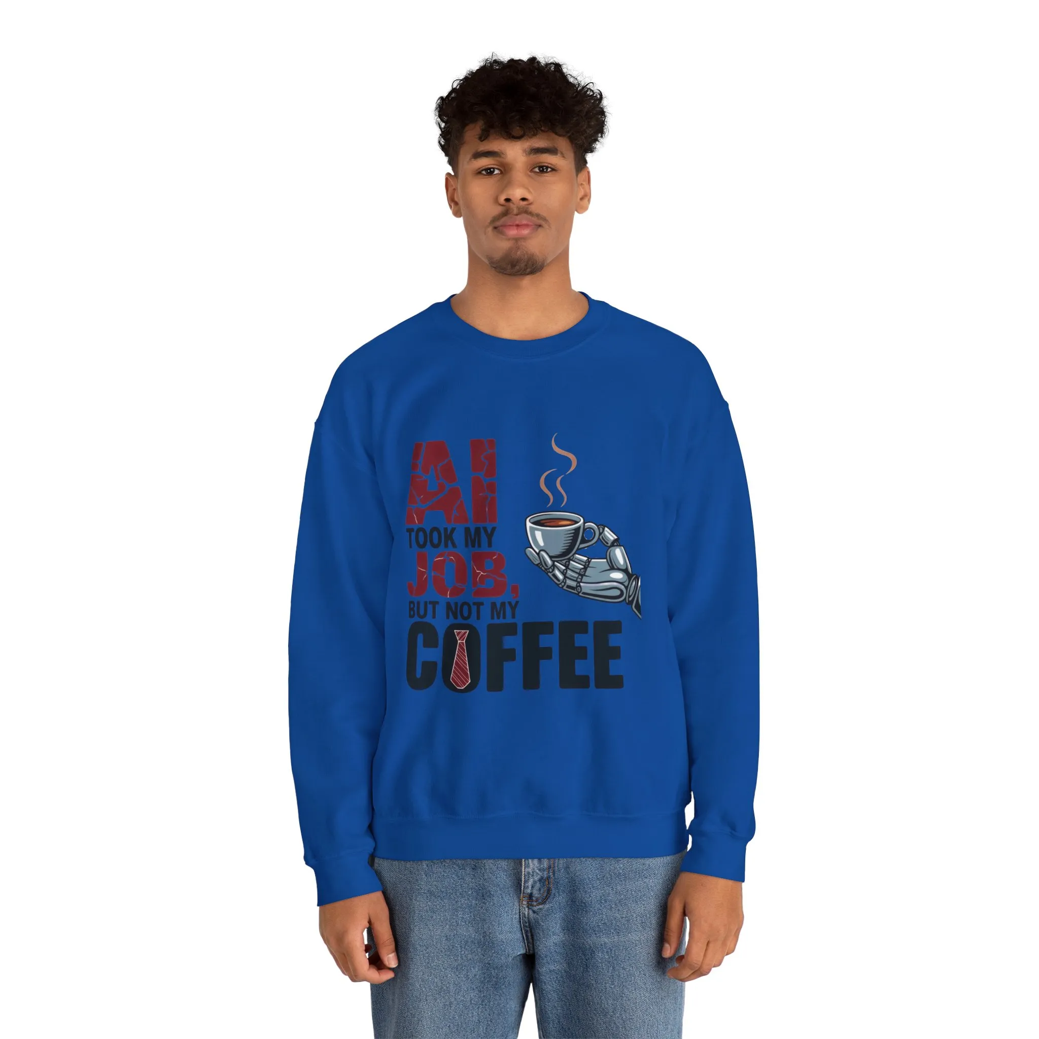 Men's AI Coffee Sweatshirt, Funny Robot Humor Pullover, Geek Sarcastic Job Joke Top, Men's Heavy Blend™ Crewneck Sweatshirt, Office Humor - Image 26