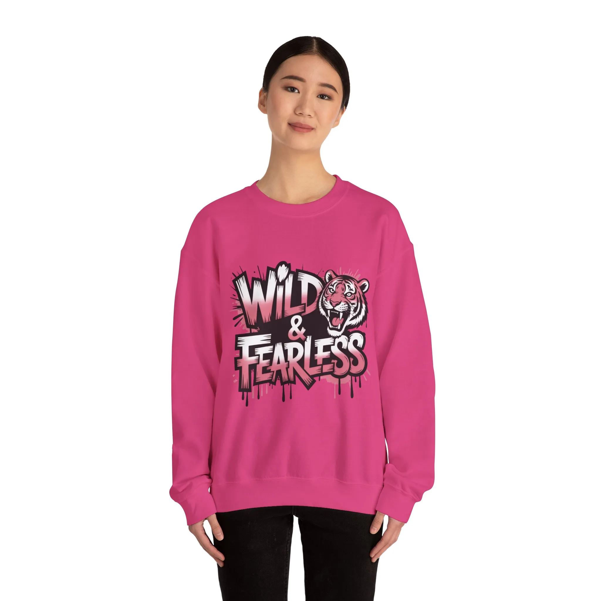 Women's Sweatshirt Wild & Fearless, Tiger Graffiti Graphic Pullover, Bold Urban Streetwear Top